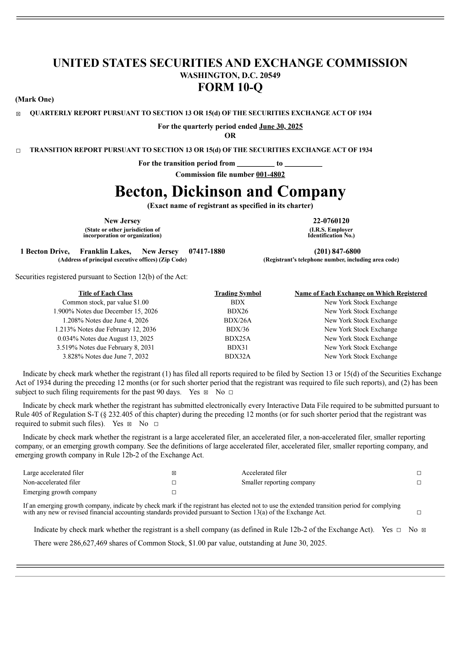 Becton, Dickinson and Company's Q3 2025 Quarterly report