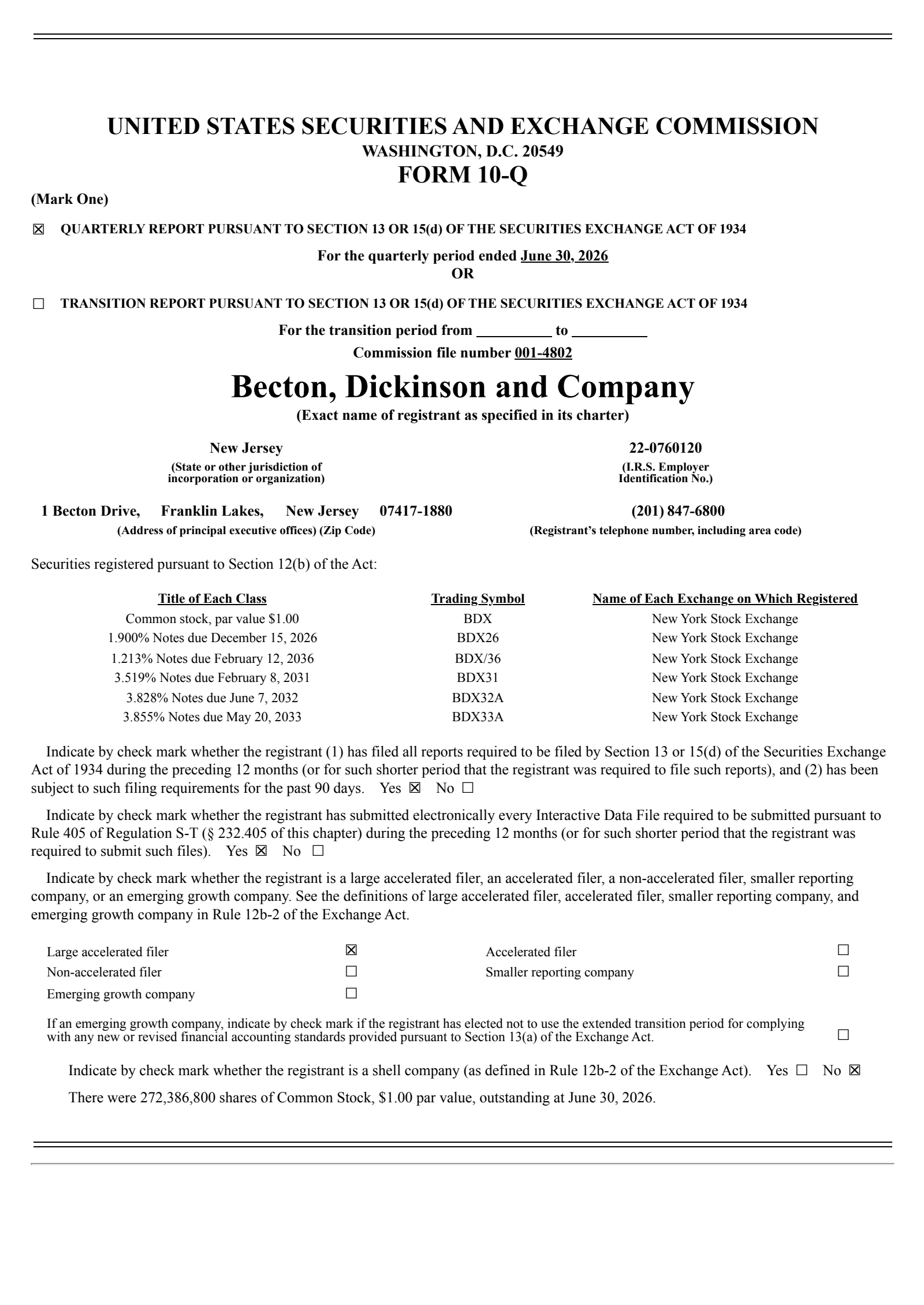 Becton, Dickinson and Company's Q3 2026 Quarterly report