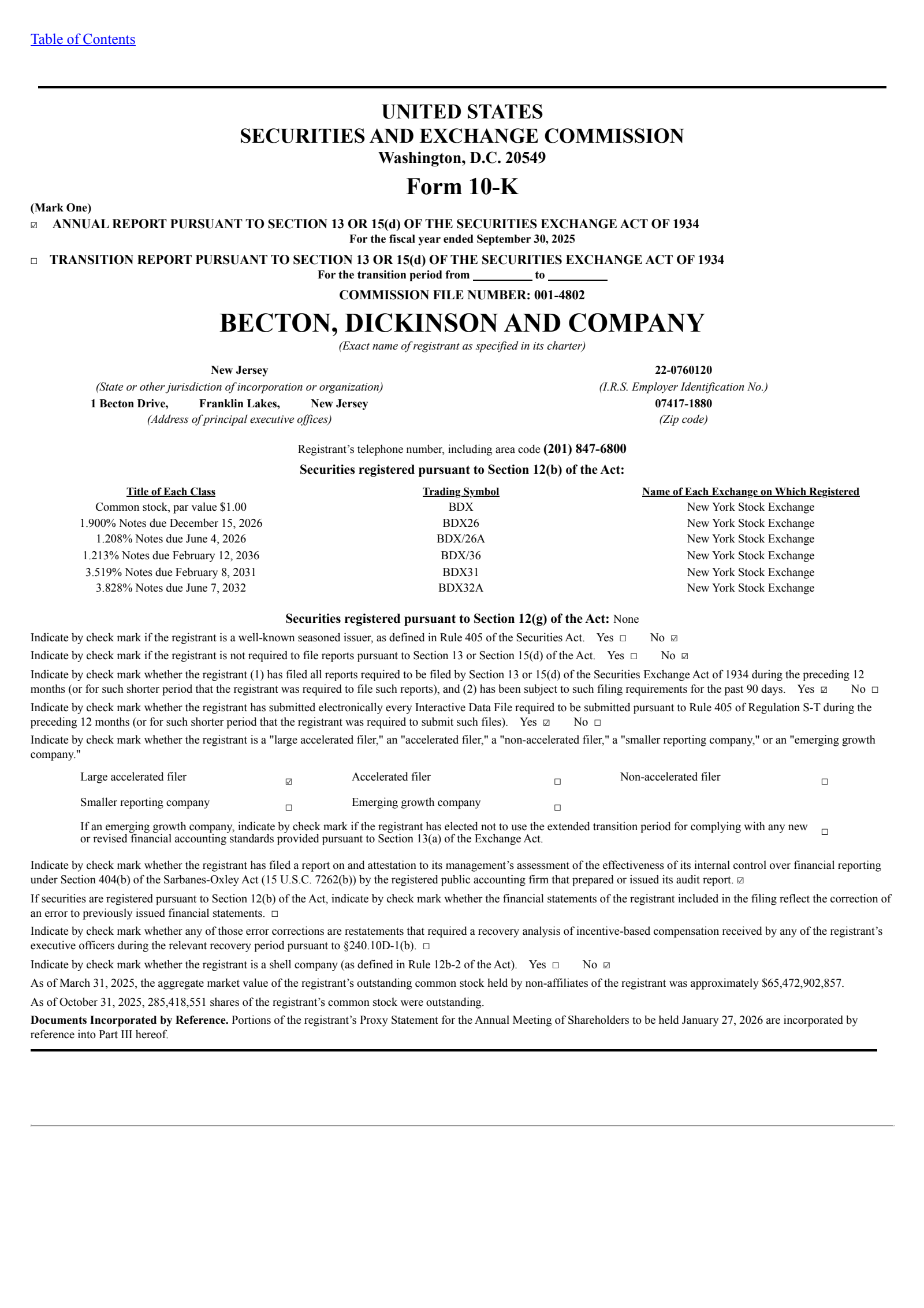 Becton, Dickinson and Company's Q4 2025 Annual Report