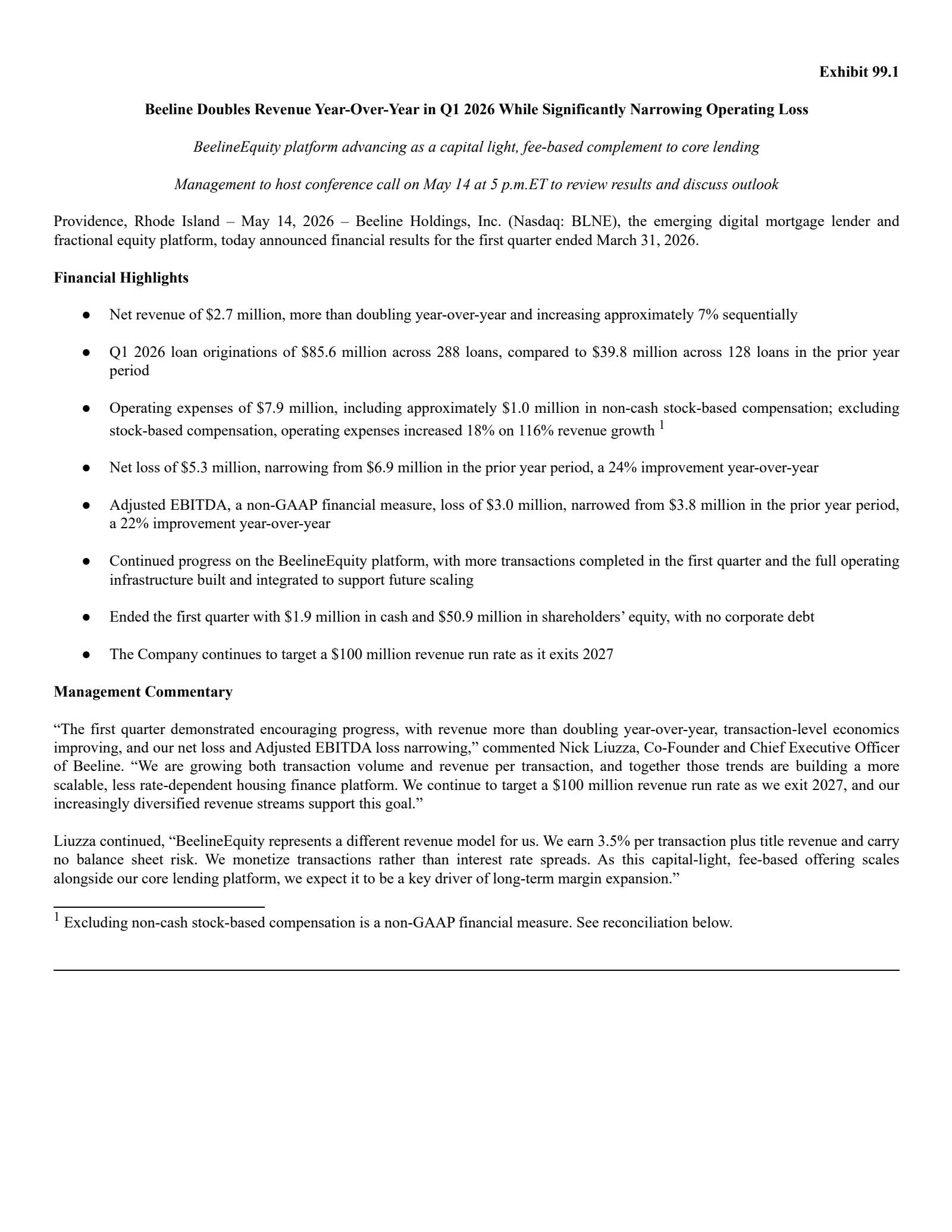 Beeline's Q1 2026 Press Release