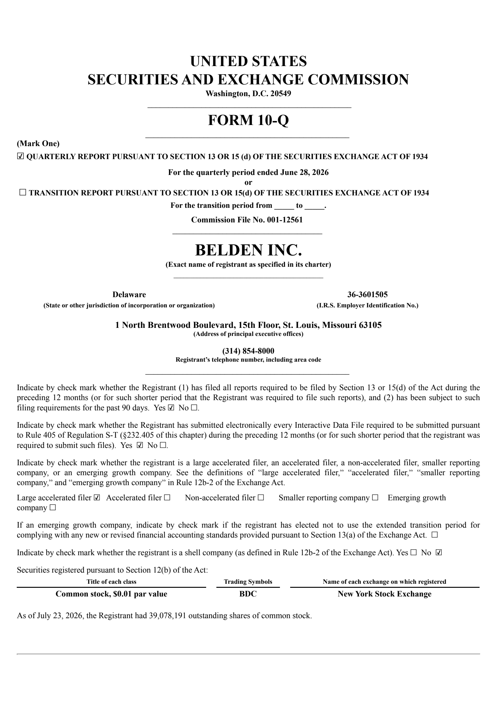 Belden's Q2 2026 Quarterly report