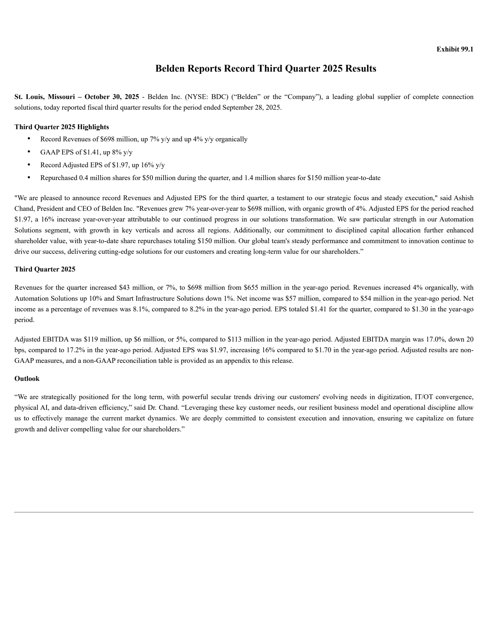 Belden's Q3 2025 Earnings Release