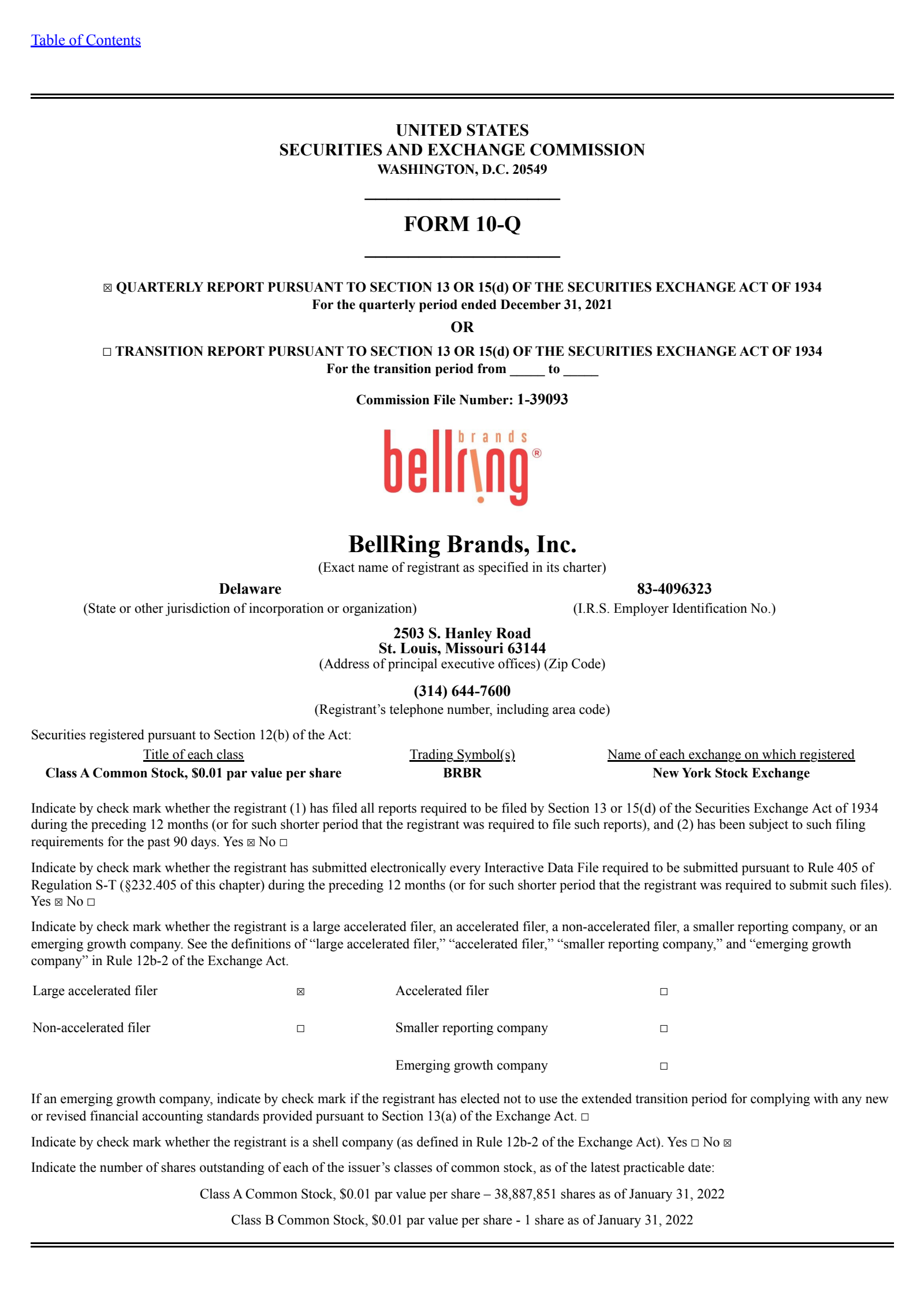 BellRing Brands' Q1 2022 Quarterly report