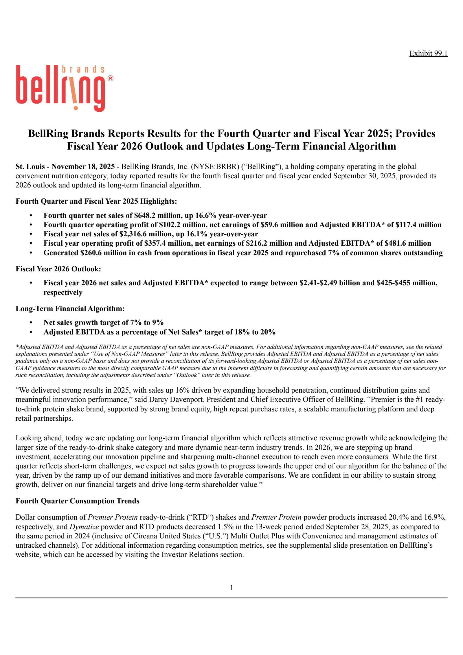 BellRing Brands' Q4 2025 Earnings Release