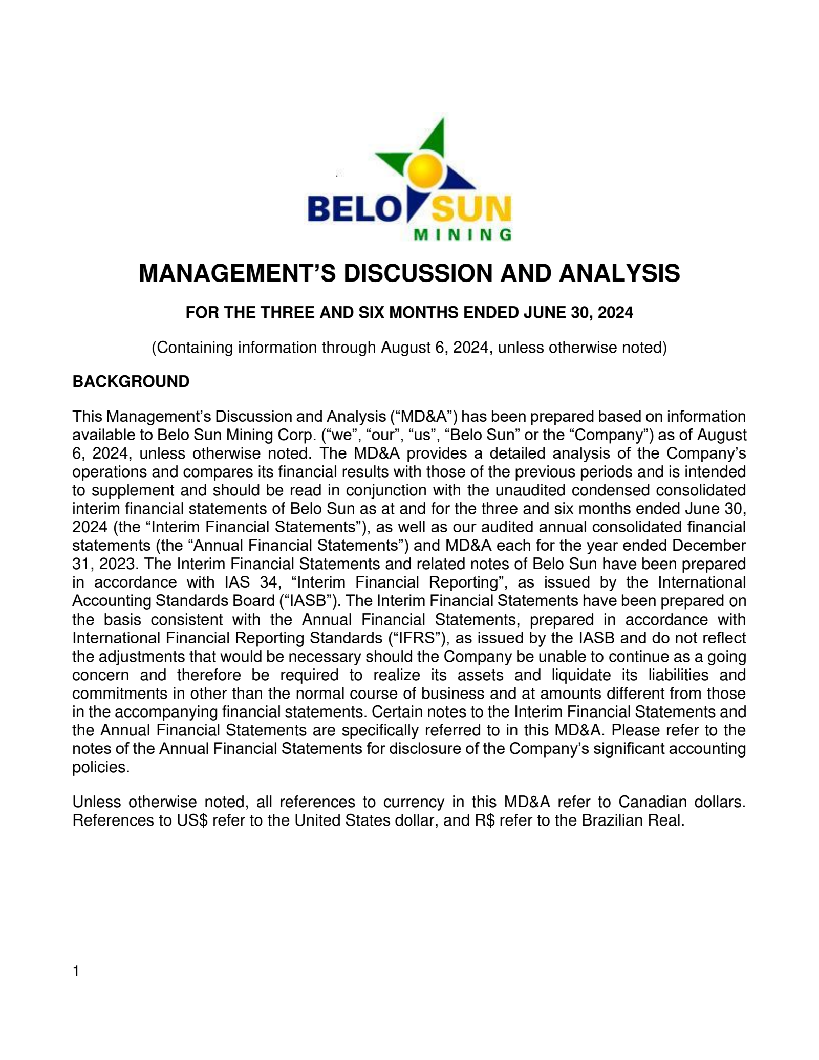 Belo Sun Mining's Q2 2024 Press Release