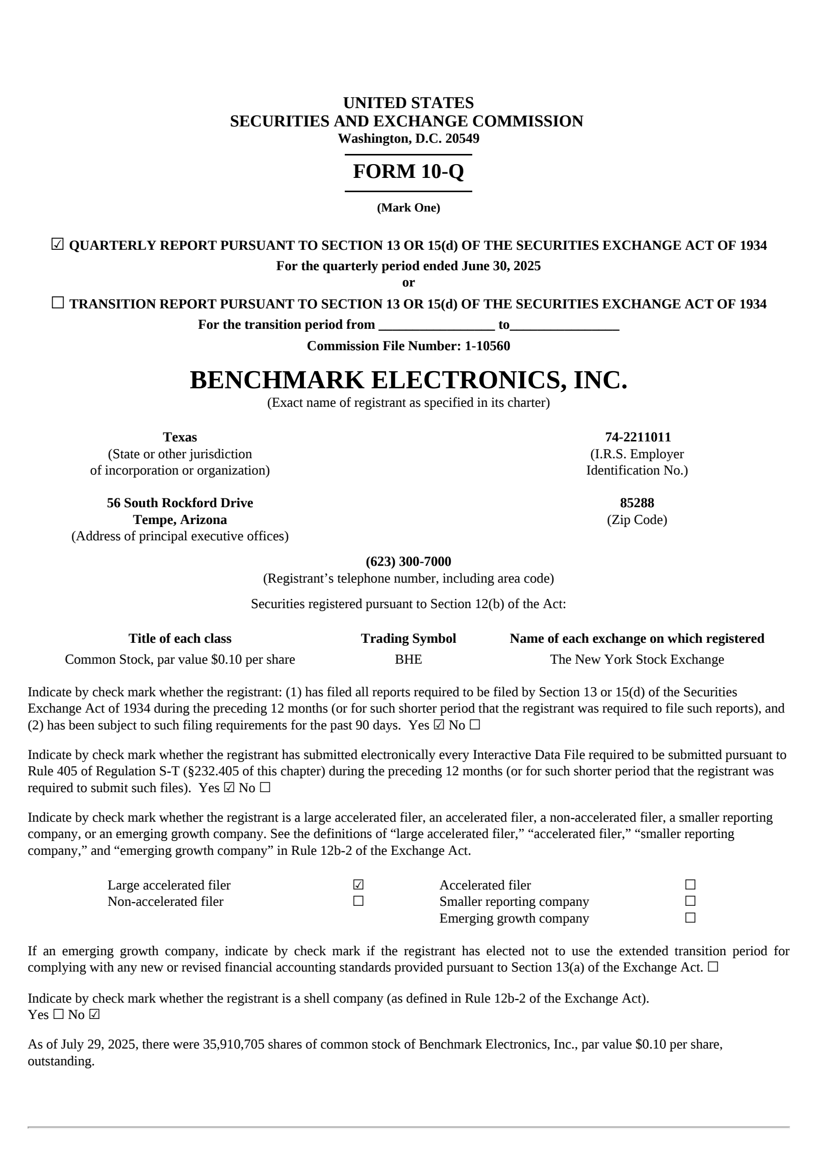 Benchmark Electronics' Q2 2025 Quarterly report