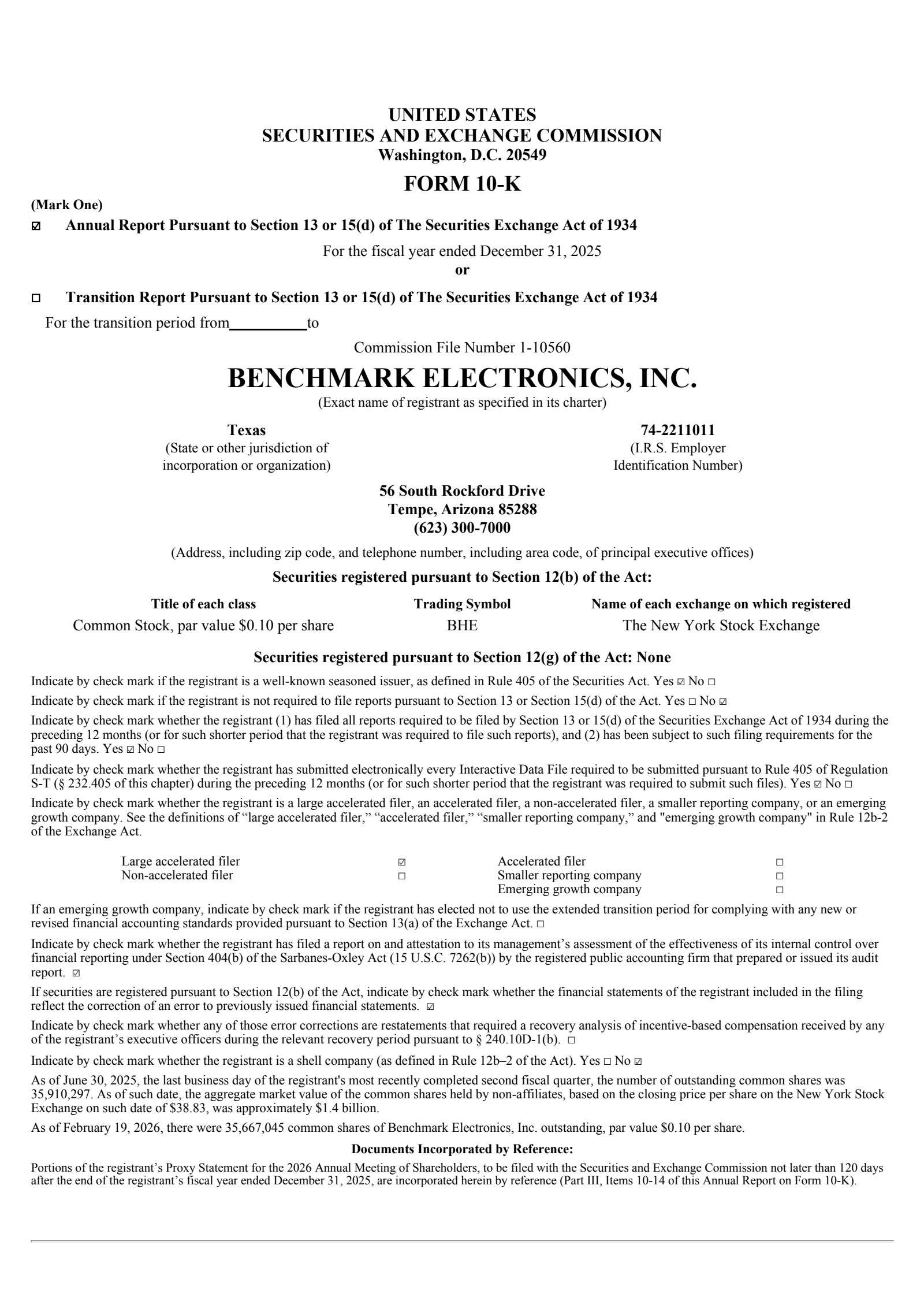 Benchmark Electronics' Q4 2025 Annual report