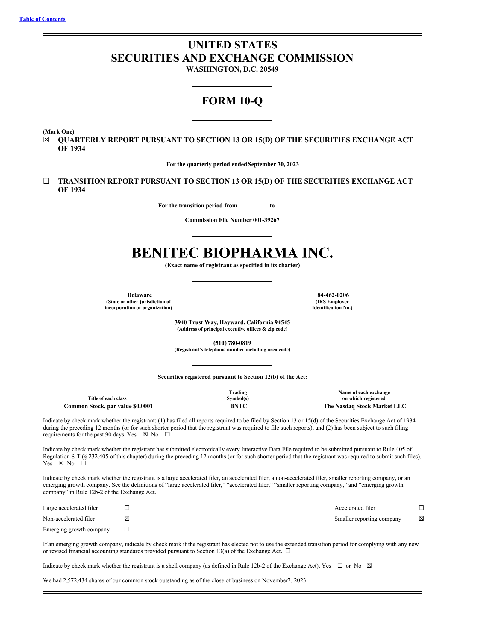Benitec Biopharma's Q1 2024 Quarterly report