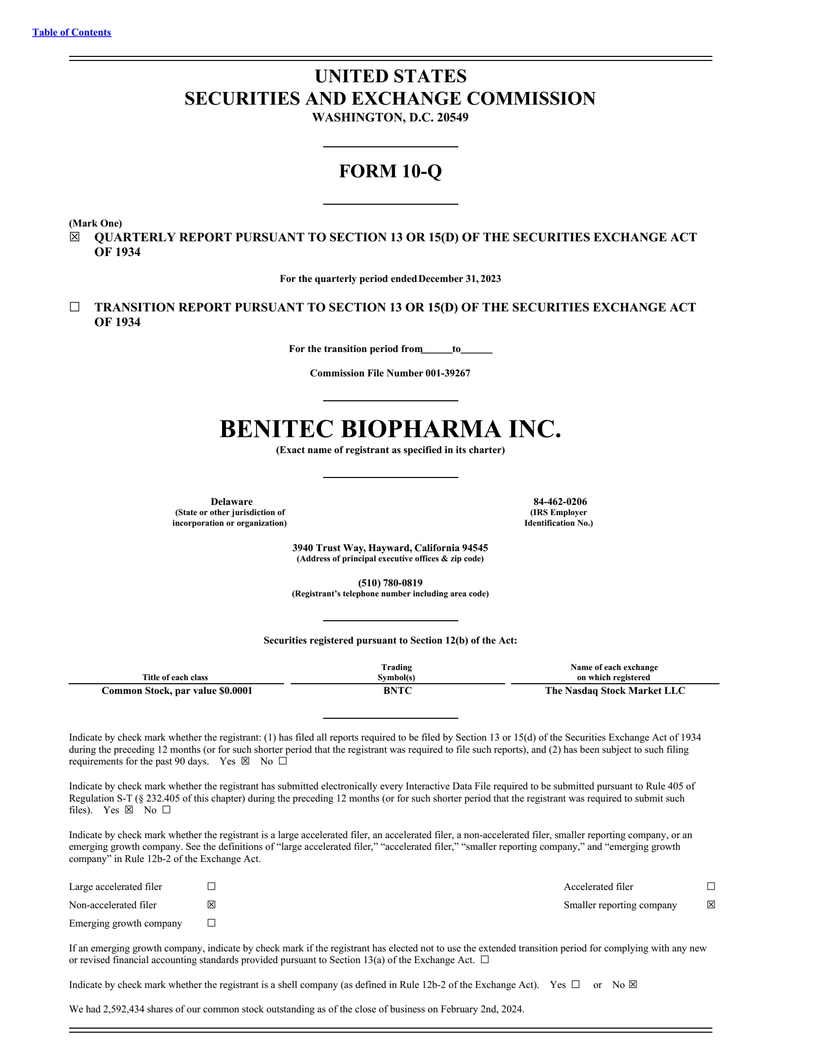 Benitec Biopharma's Q2 2024 Quarterly report