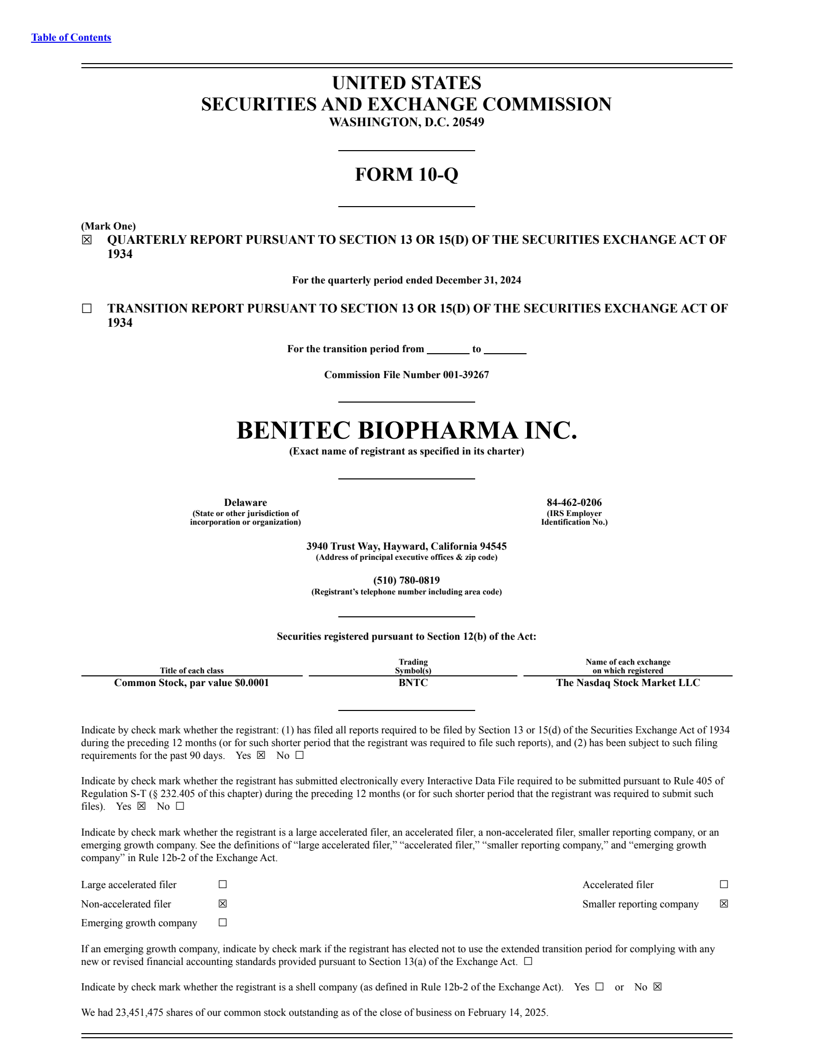 Benitec Biopharma's Q2 2025 Quarterly report