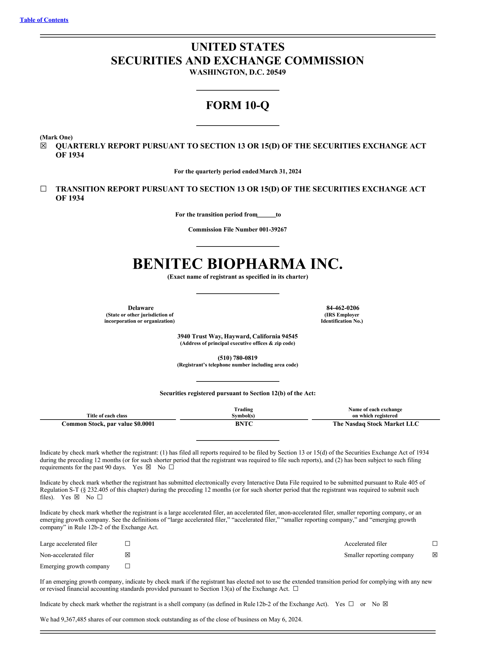Benitec Biopharma's Q3 2024 Quarterly report