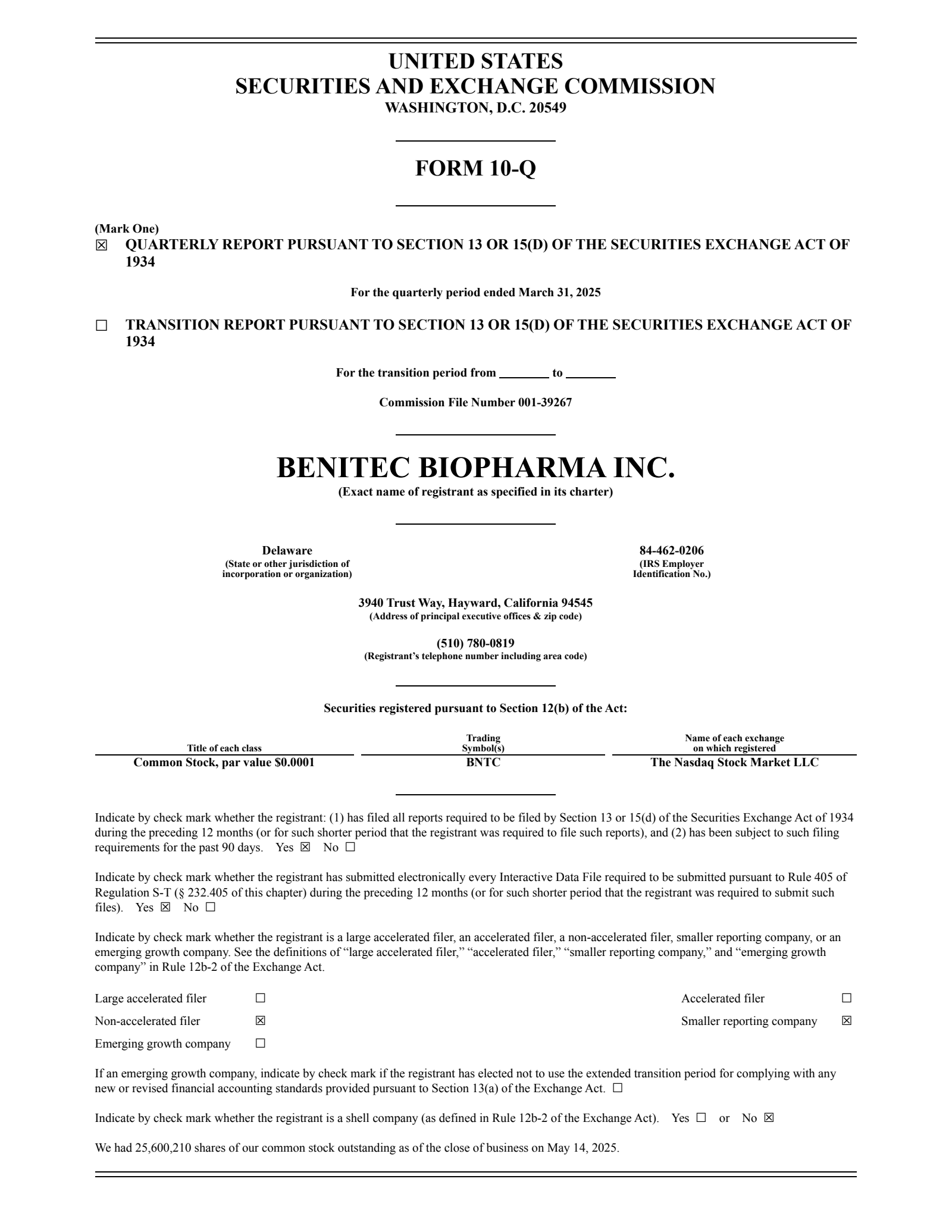 Benitec Biopharma's Q3 2025 Quarterly report
