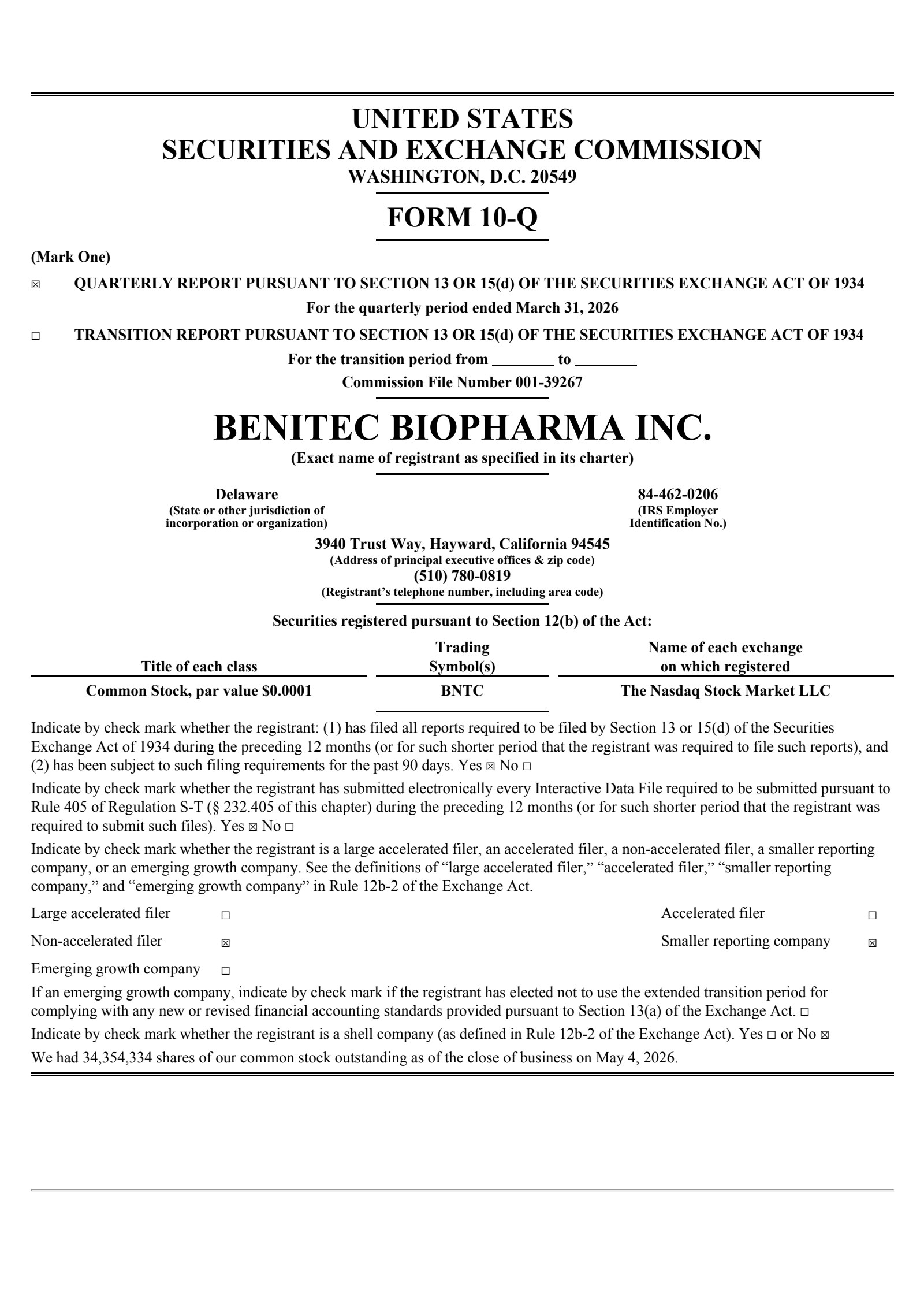 Benitec Biopharma's Q3 2026 Quarterly report