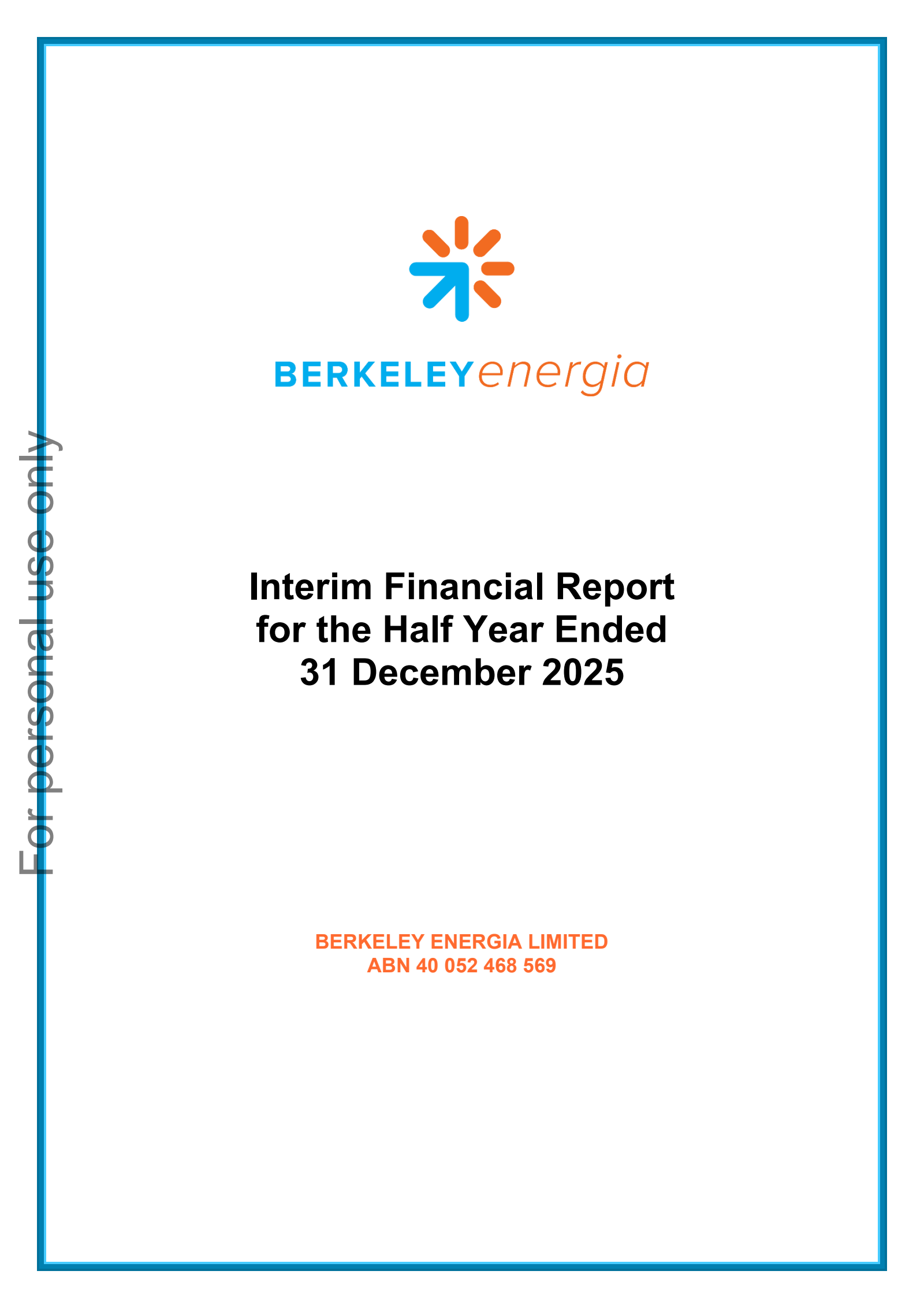Berkeley Energia's H1 2026 Interim report