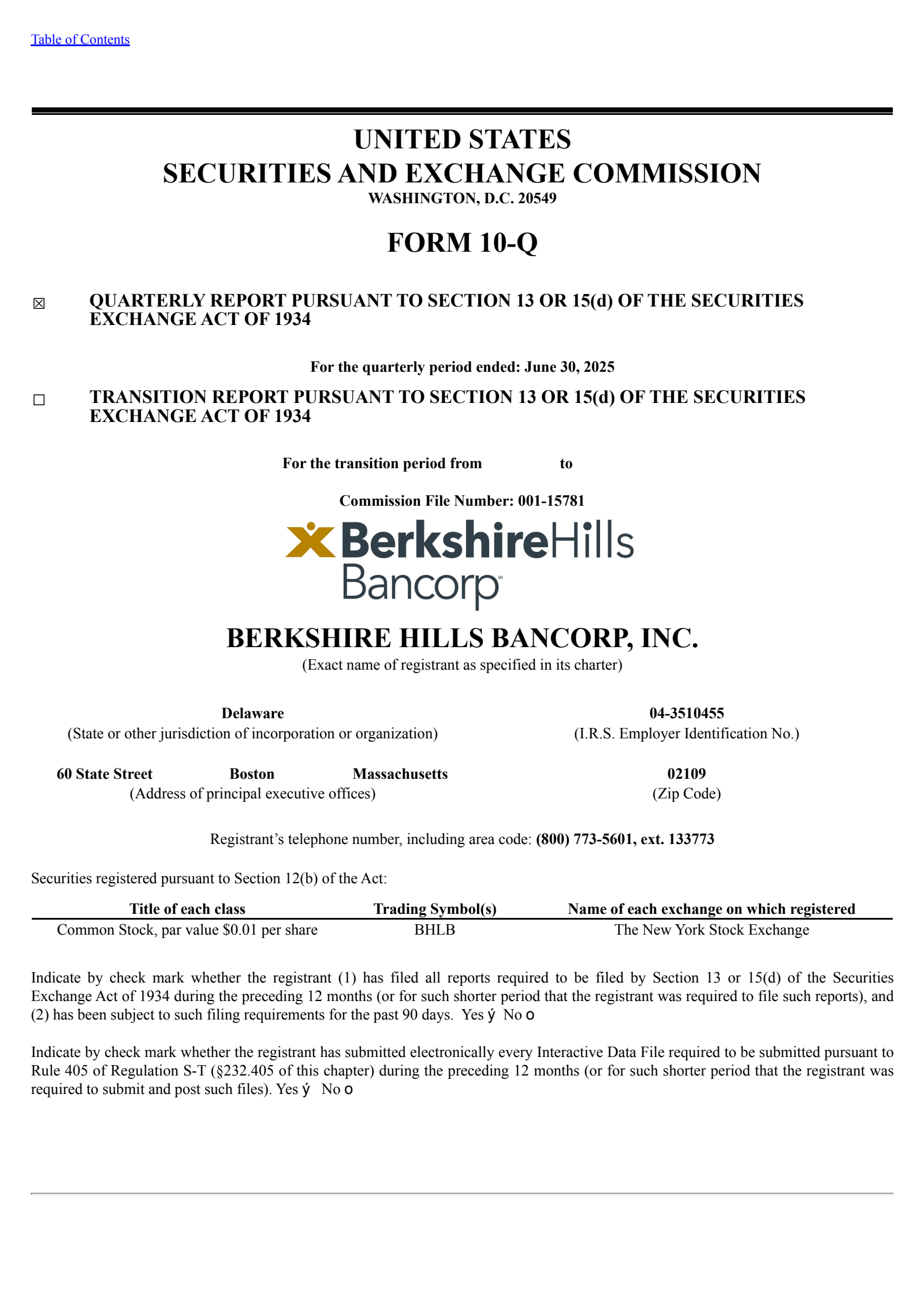 Berkshire Hills Bancorp's Q2 2025 Quarterly report