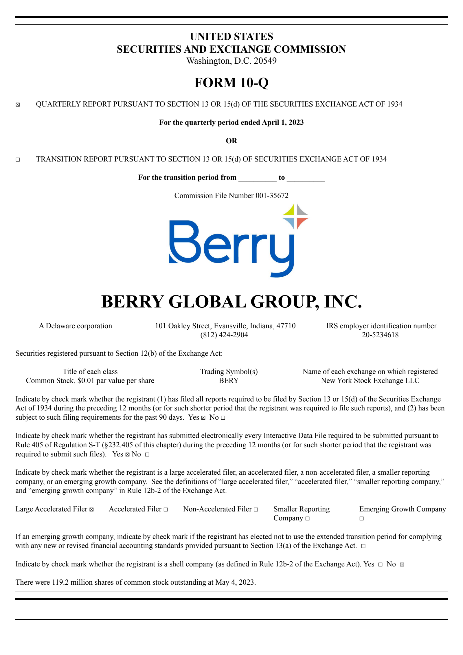 Berry Global Group's Q2 2023 Quarterly report
