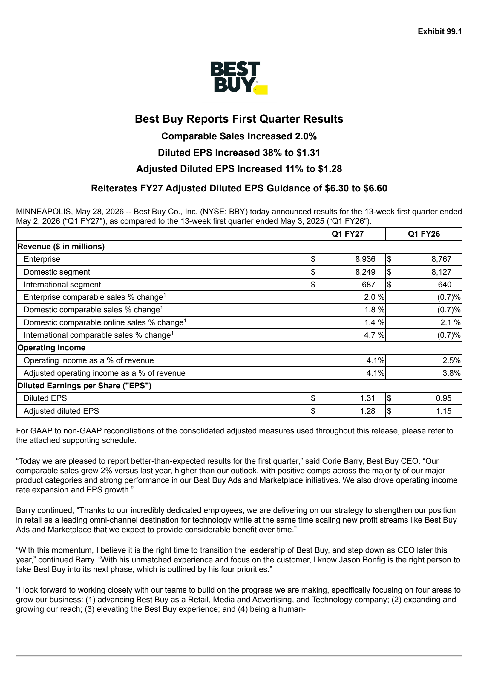 Best Buy's Q1 2027 Press Release