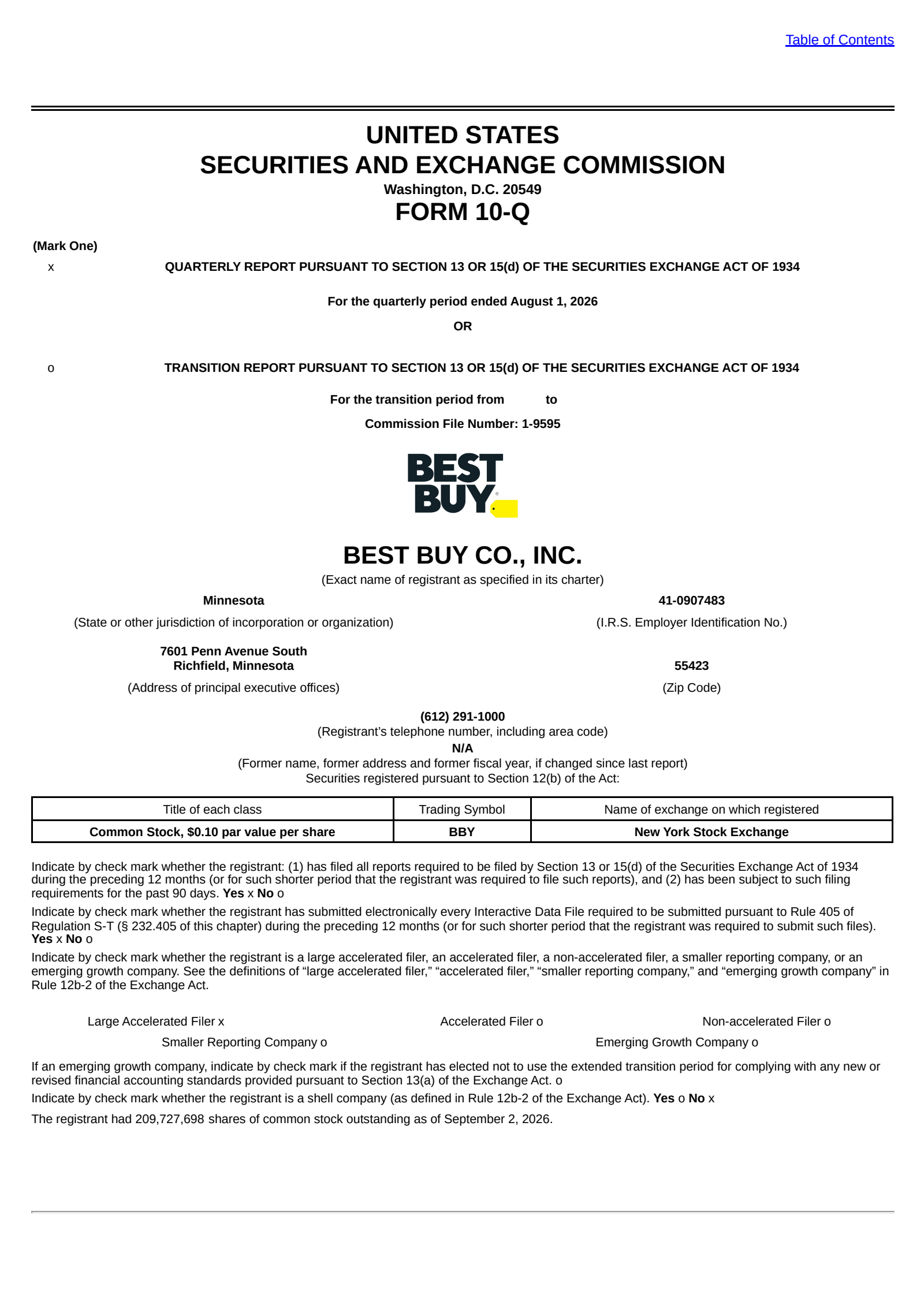 Best Buy's Q2 2027 Quarterly report