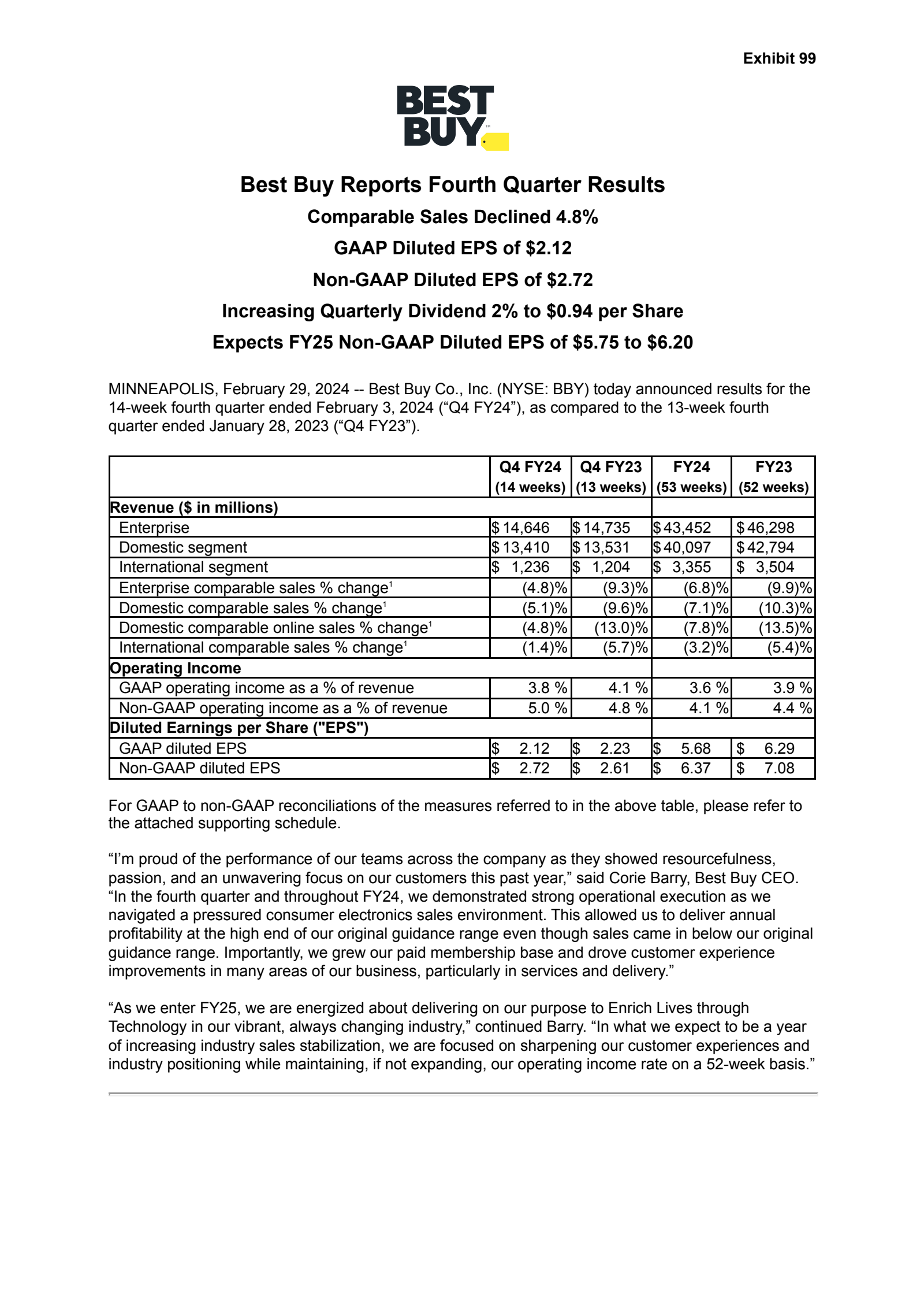 Best Buy's Q4 2024 Press Release