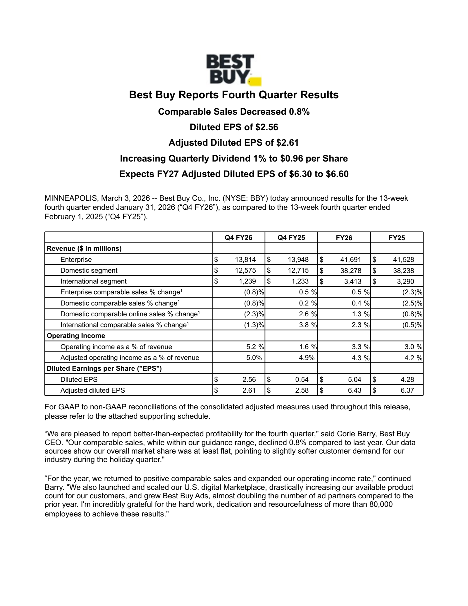 Best Buy's Q4 2026 Press Release