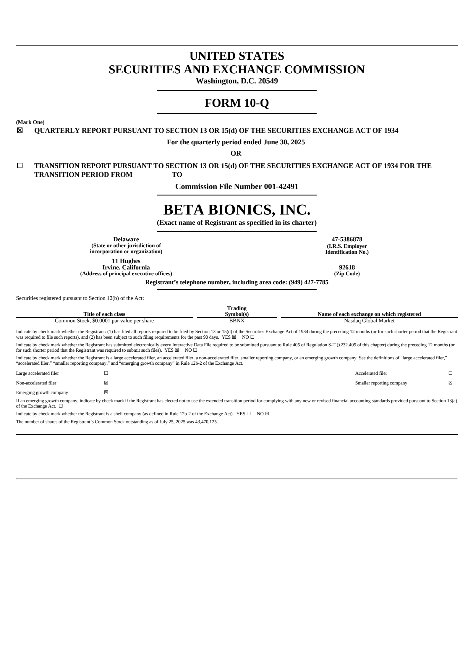 Beta Bionics' Q2 2025 Quarterly report
