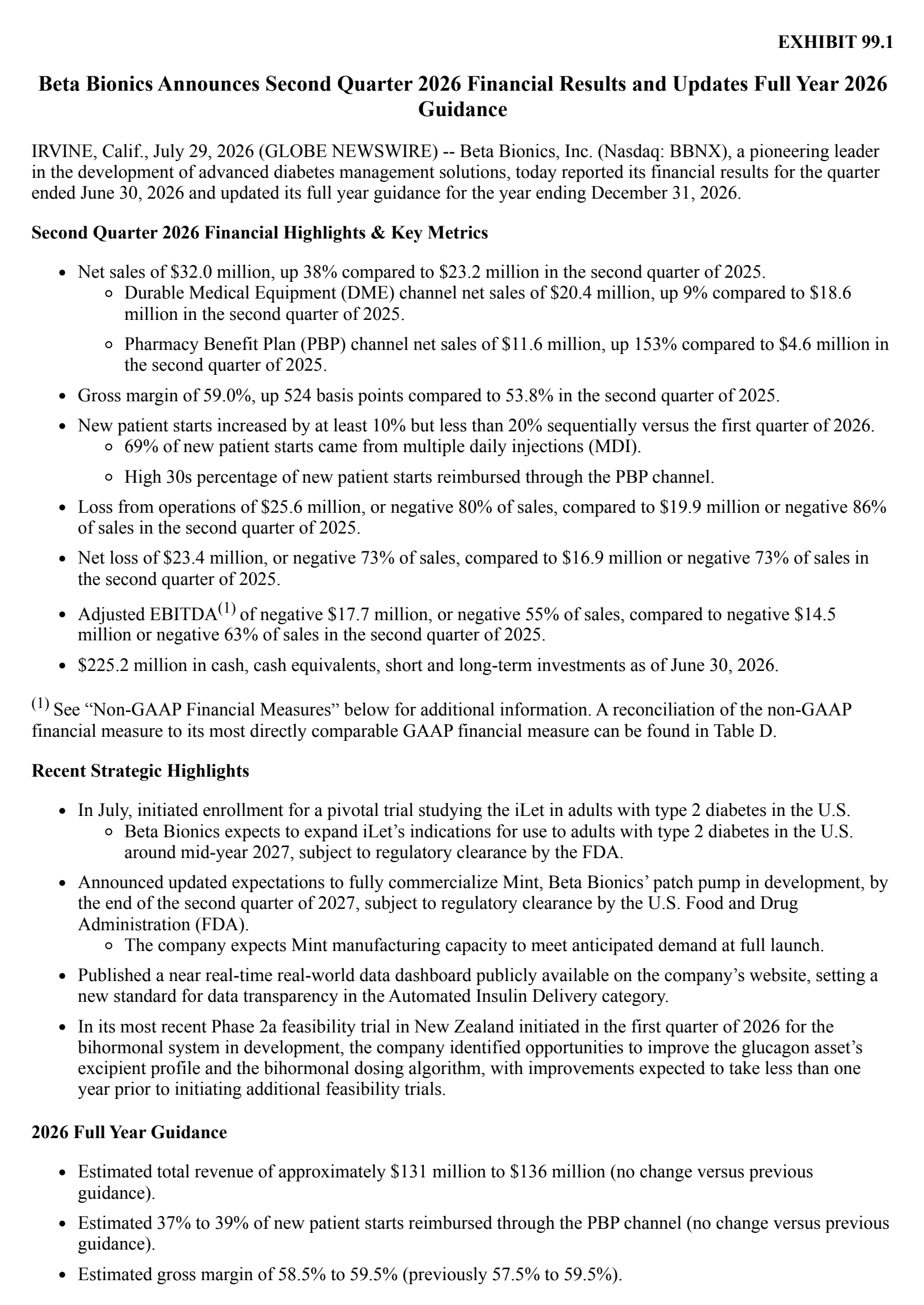 Beta Bionics' Q2 2026 Press Release
