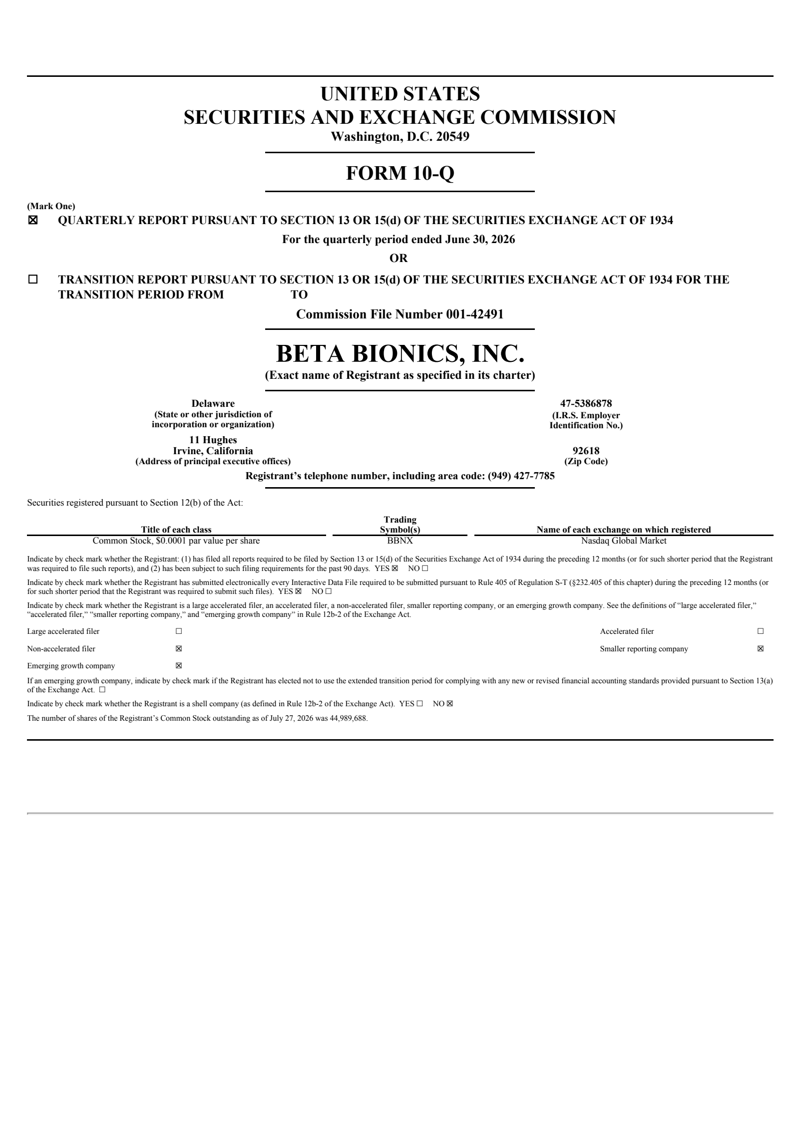 Beta Bionics' Q2 2026 Quarterly report