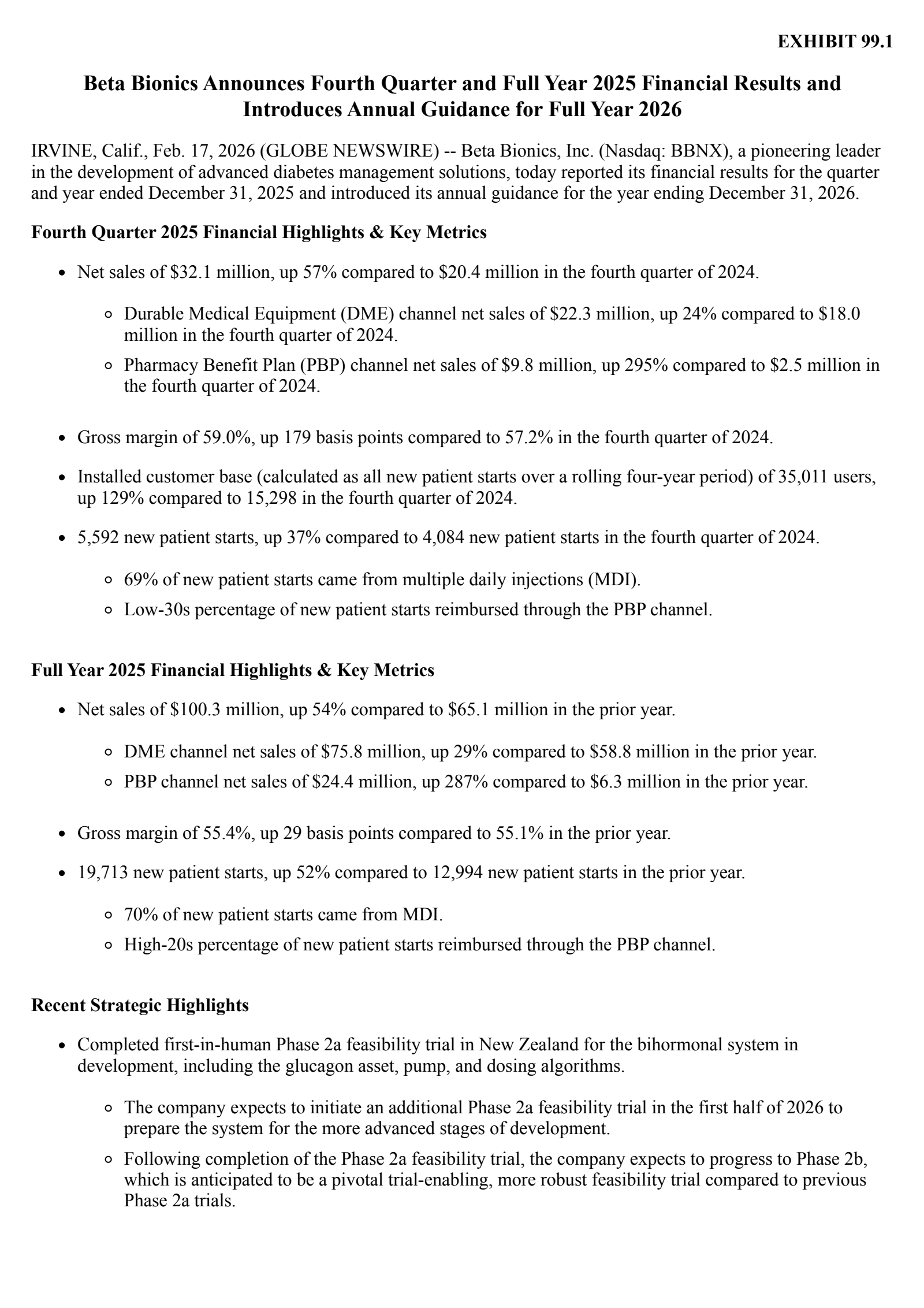 Beta Bionics' Q4 2025 Press Release
