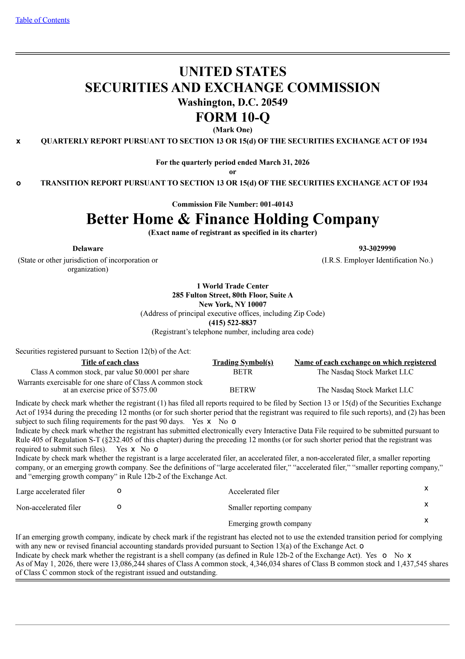 Better Home & Finance's Q1 2026 Quarterly report