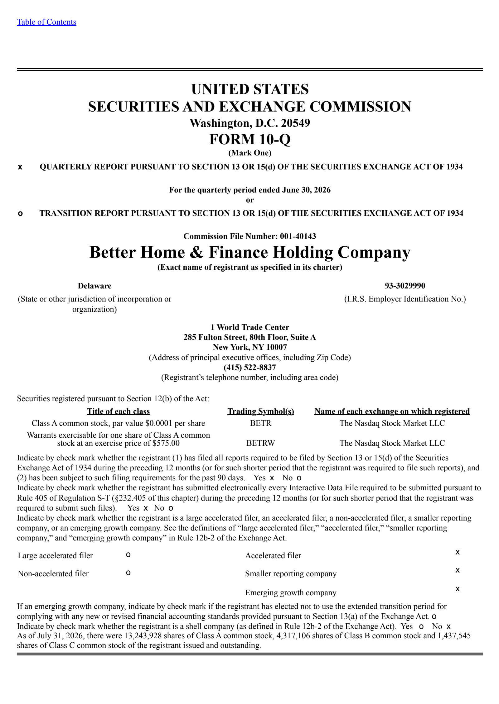 Better Home & Finance's Q2 2026 Quarterly report