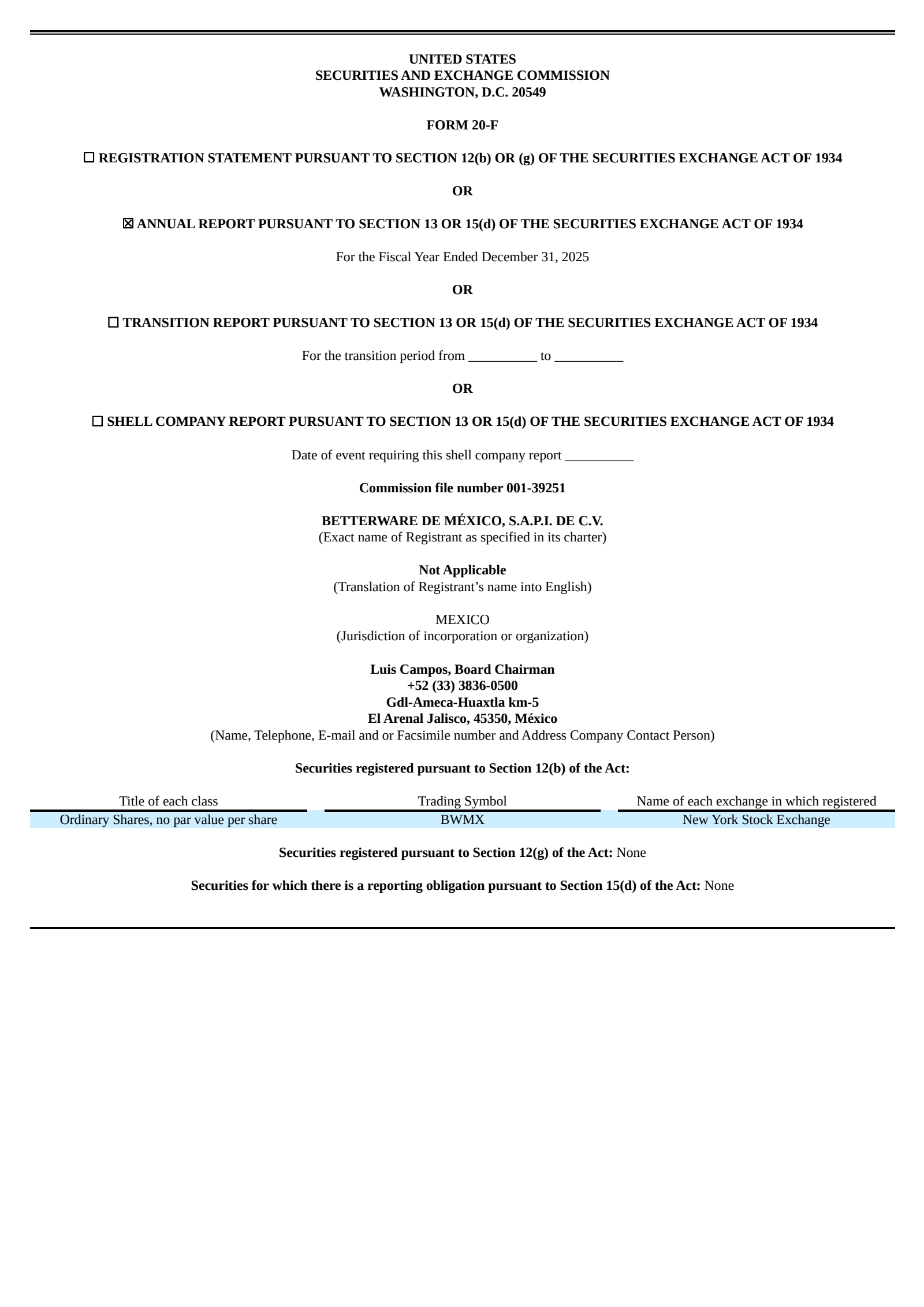 Betterware de Mexico SAPI de C's Q4 2025 Annual report