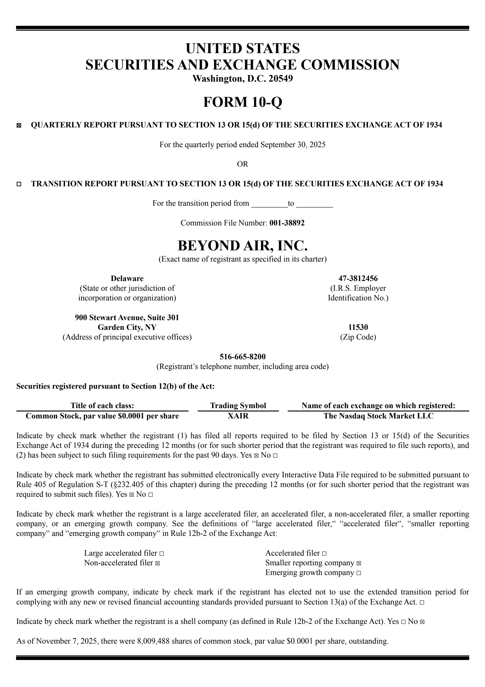 Beyond Air's Q2 2026 Quarterly Report