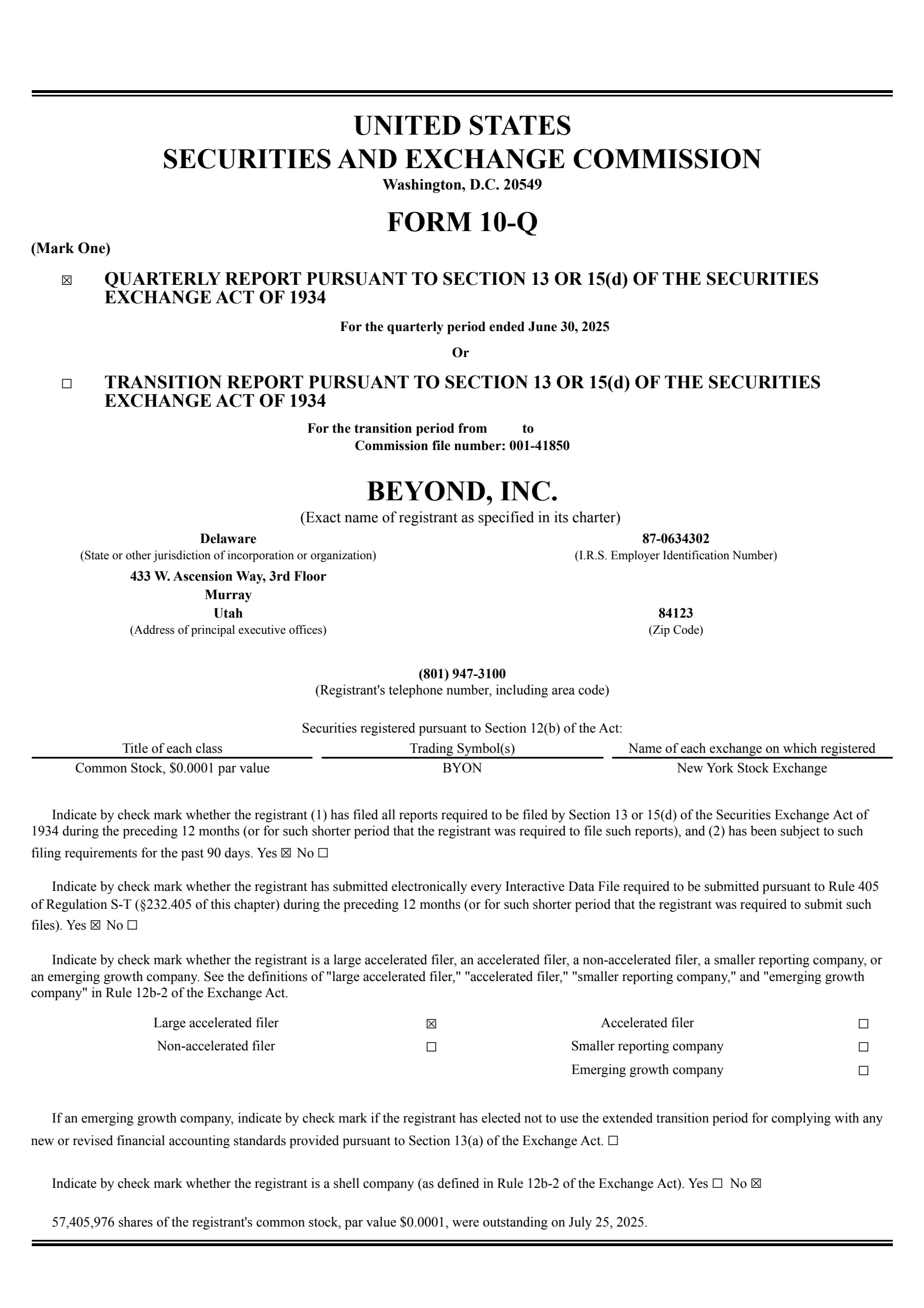 Beyond's Q2 2025 Quarterly report