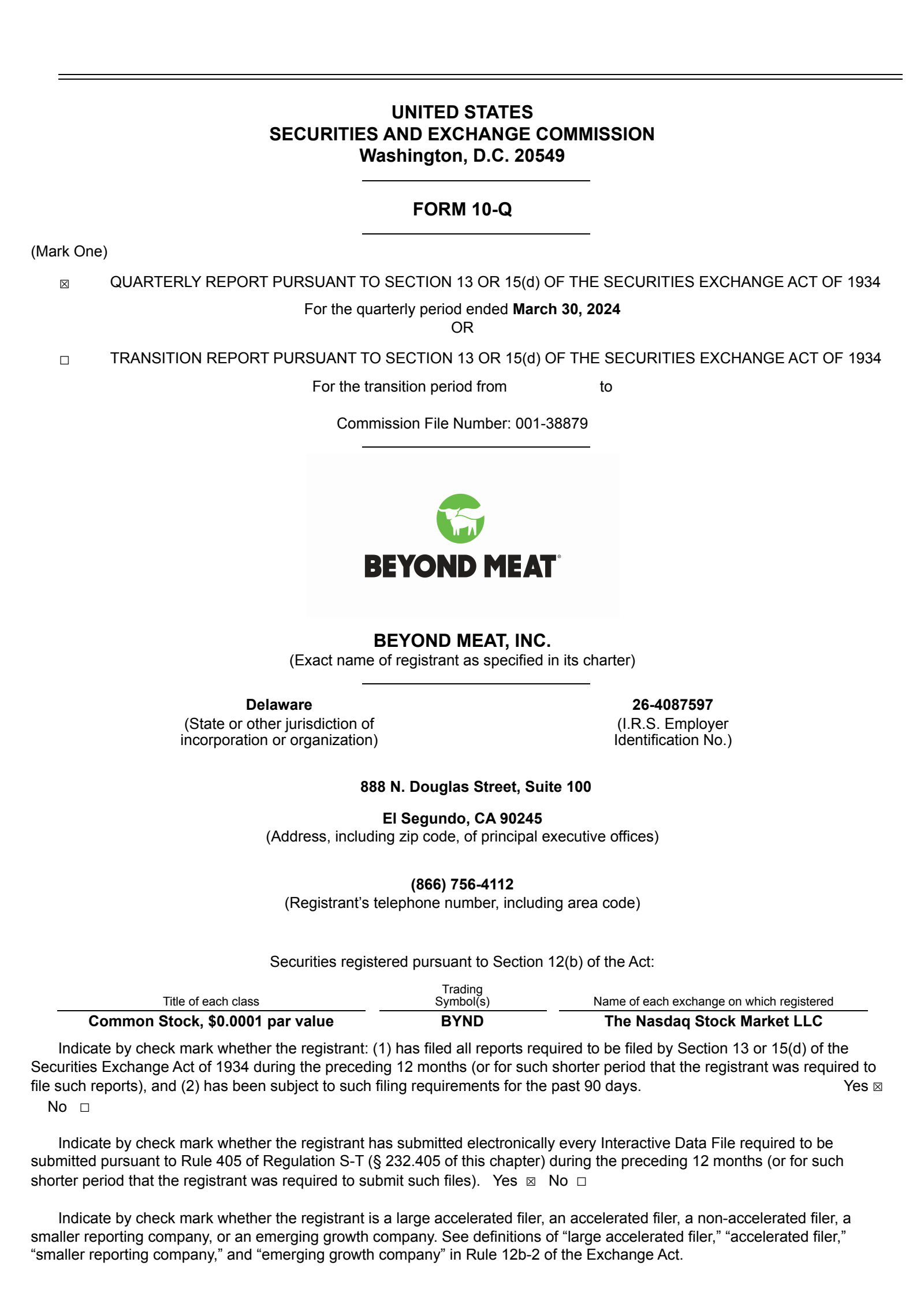 Beyond Meat's Q1 2024 Quarterly report