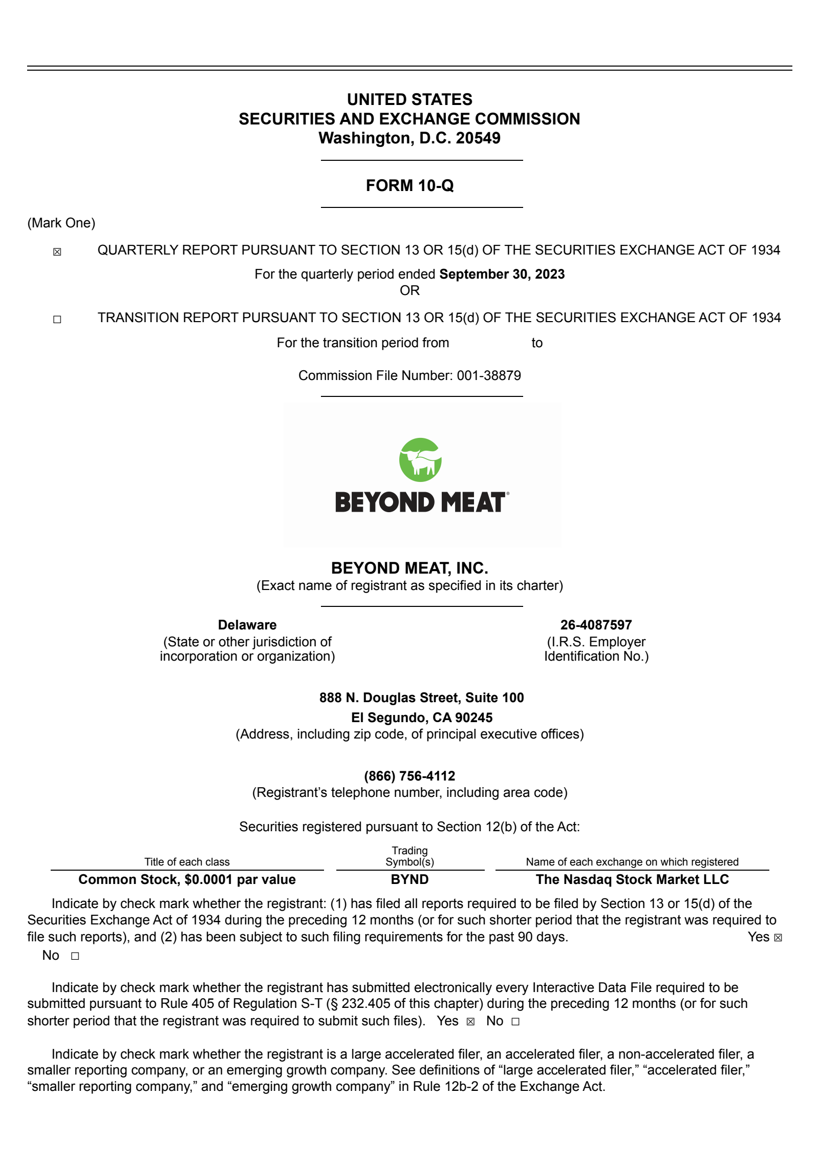 Beyond Meat's Q3 2023 Quarterly report