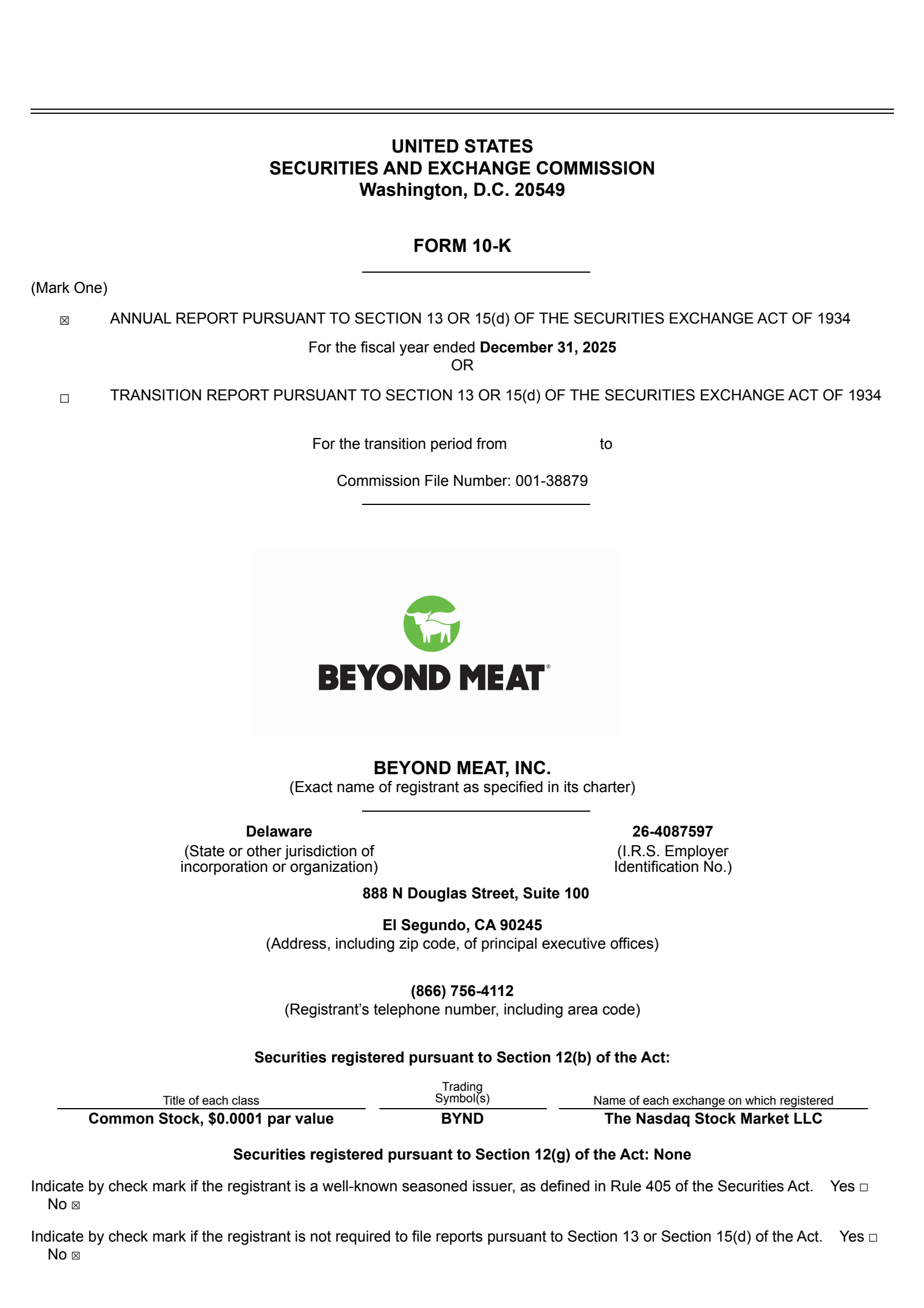 Beyond Meat's Q4 2025 Annual report