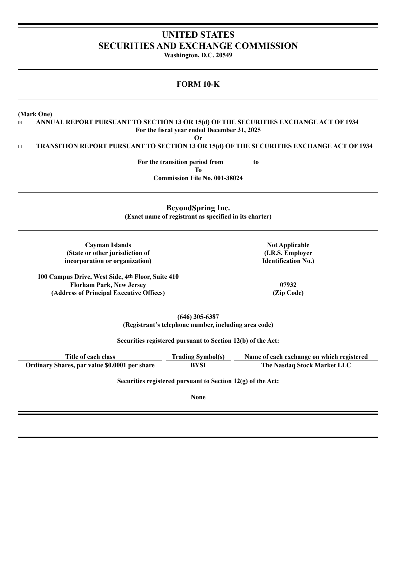 BeyondSpring's Q4 2025 Annual report