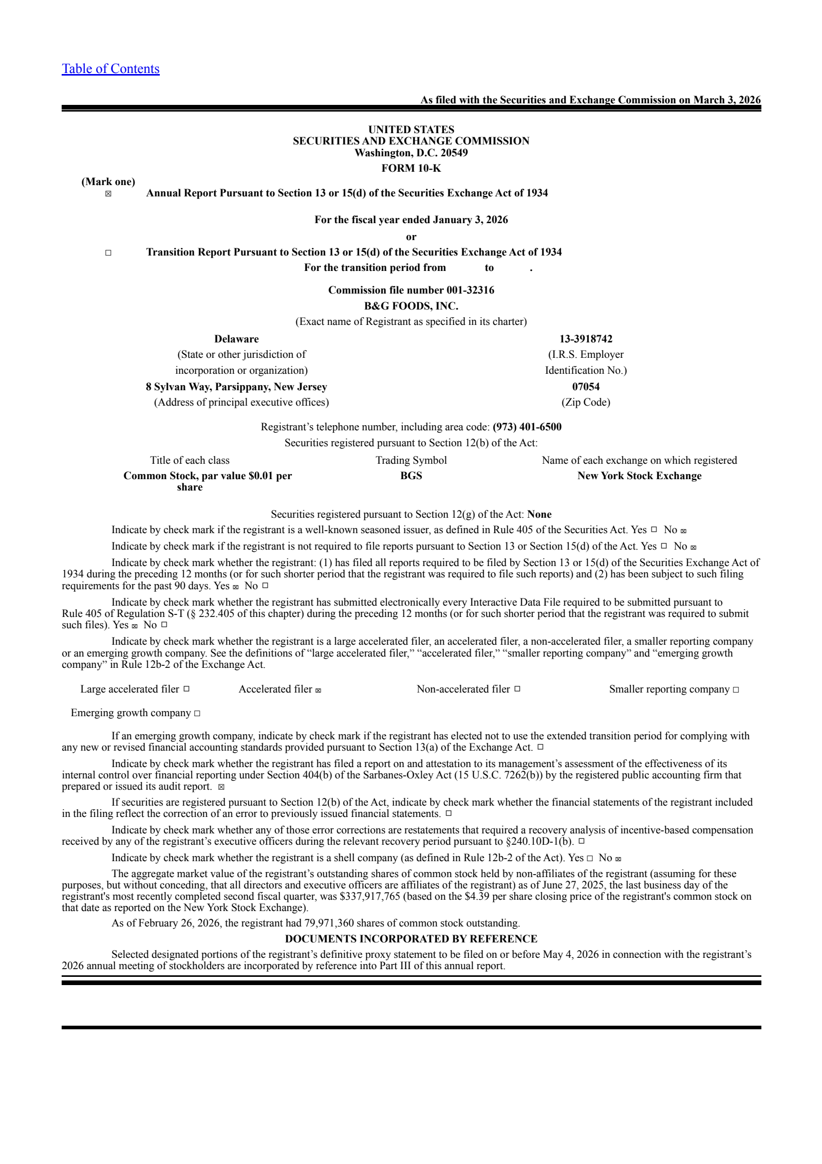 B&G Foods' Q4 2025 Annual report