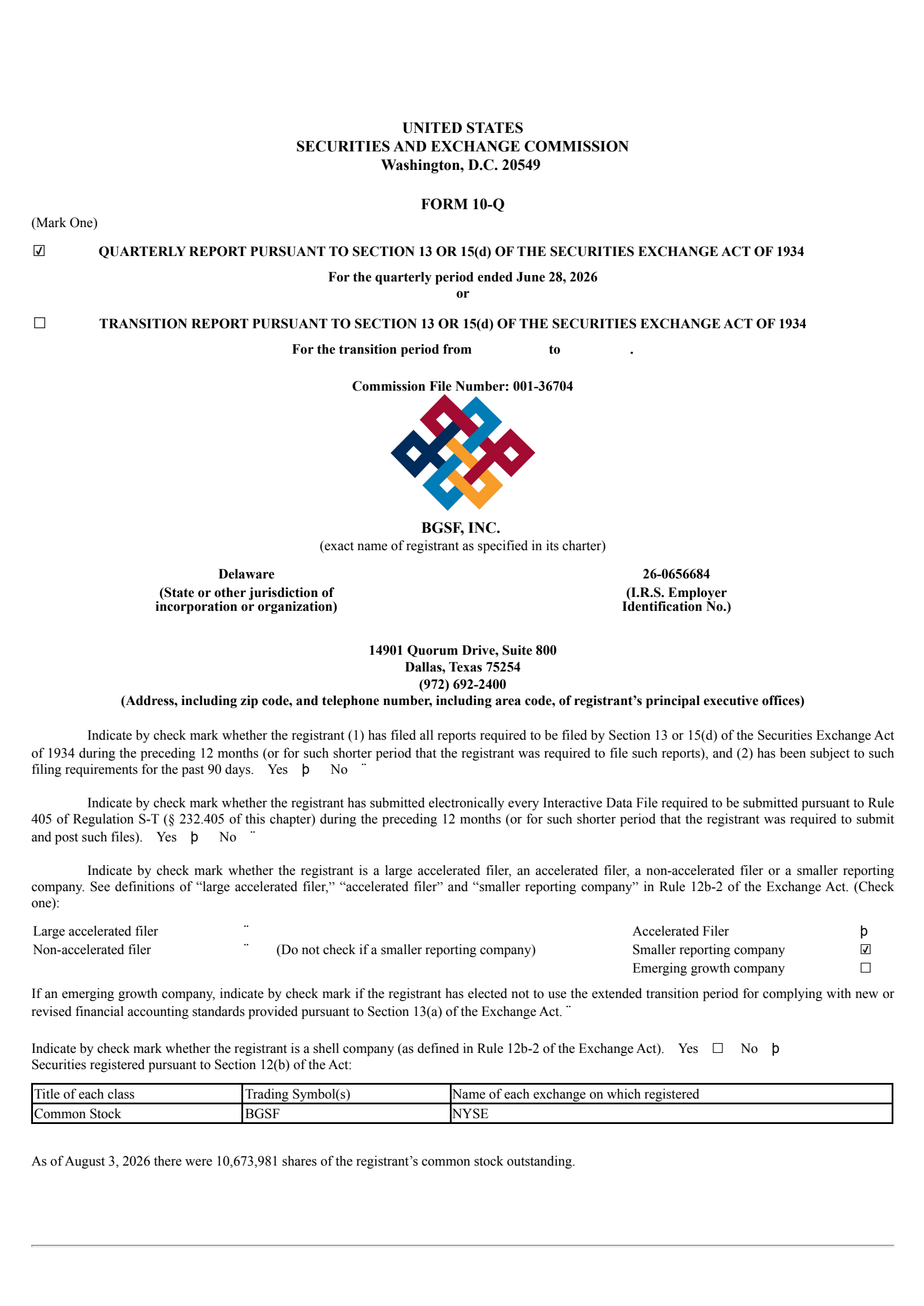 BGSF's Q2 2026 Quarterly report