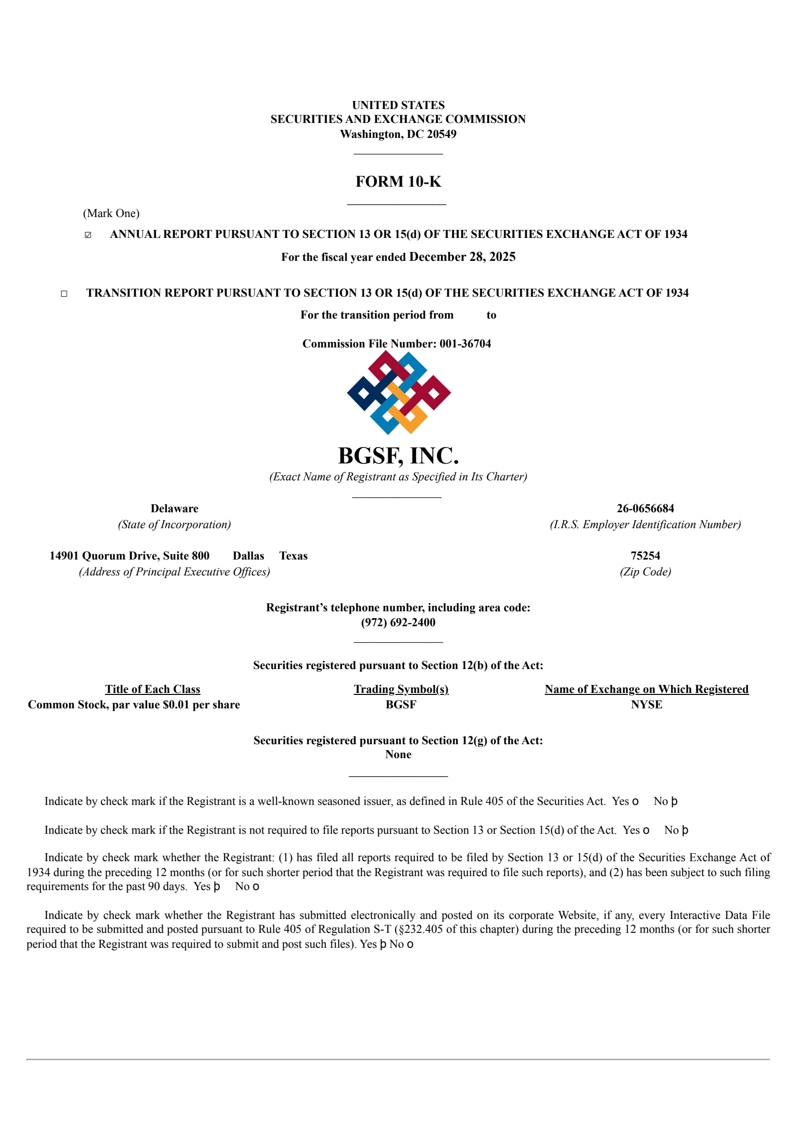 BGSF's Q4 2025 Annual report