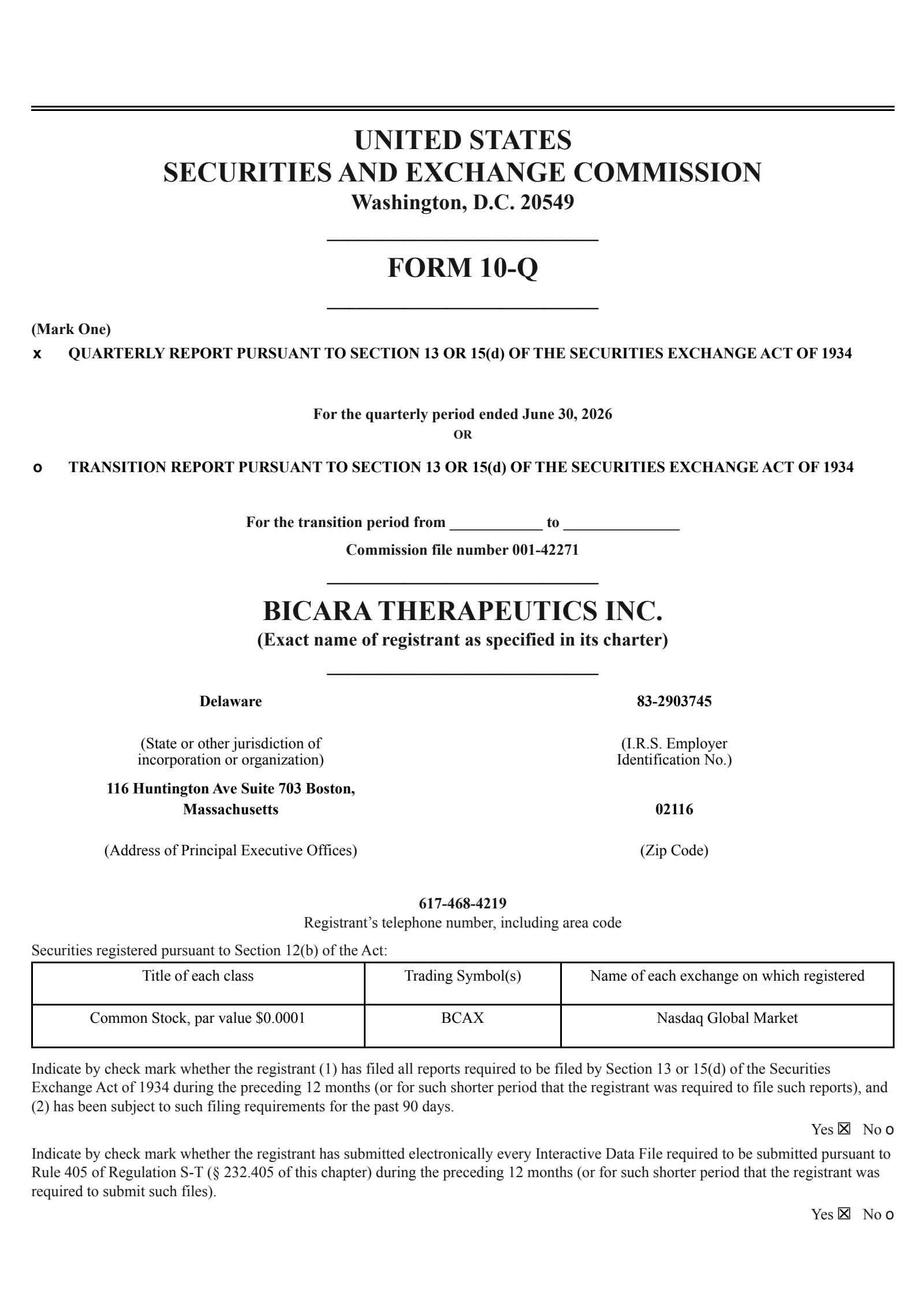 Bicara Therapeutics' Q2 2026 Quarterly report