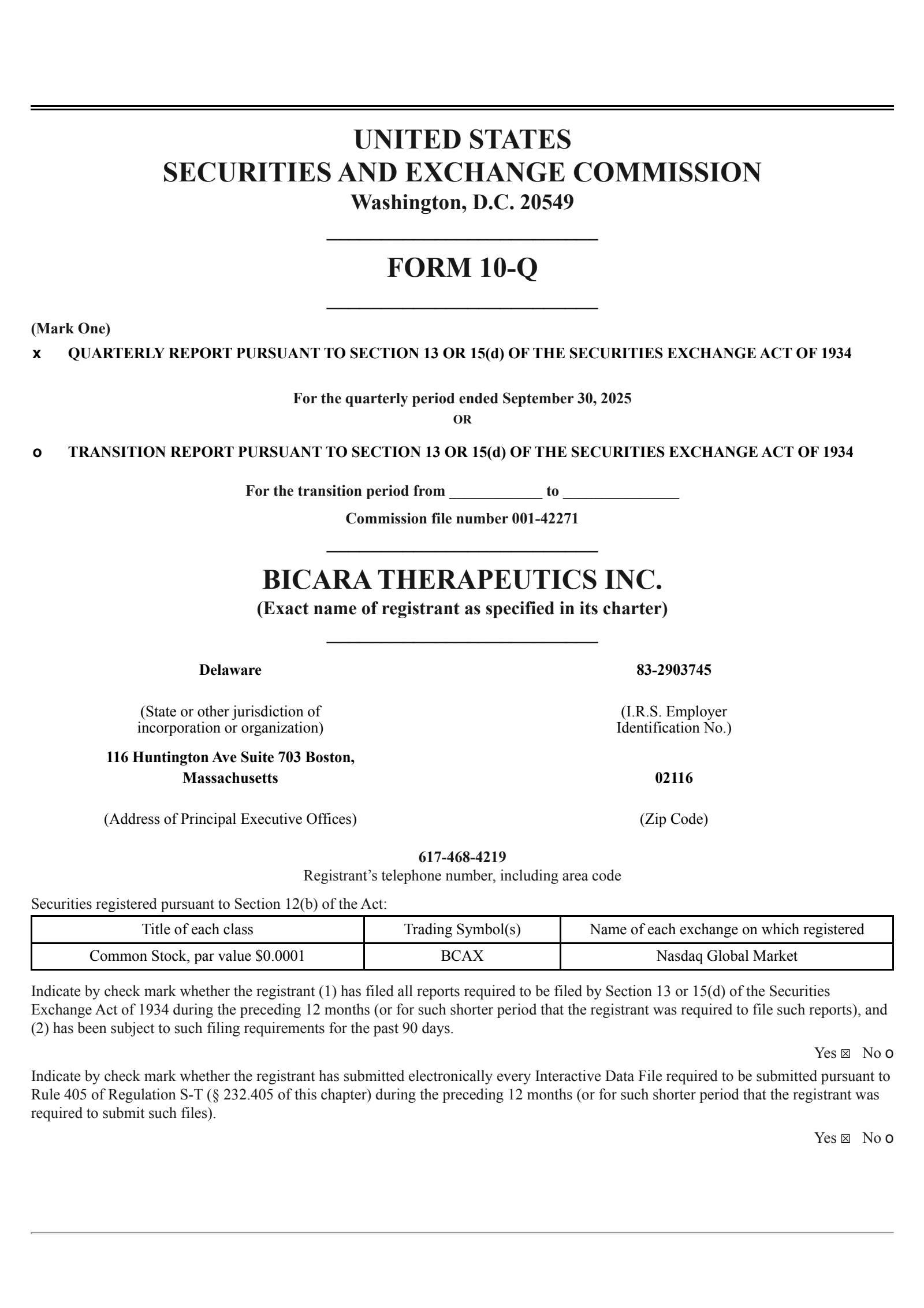 Bicara Therapeutics' Q3 2025 Quarterly Report