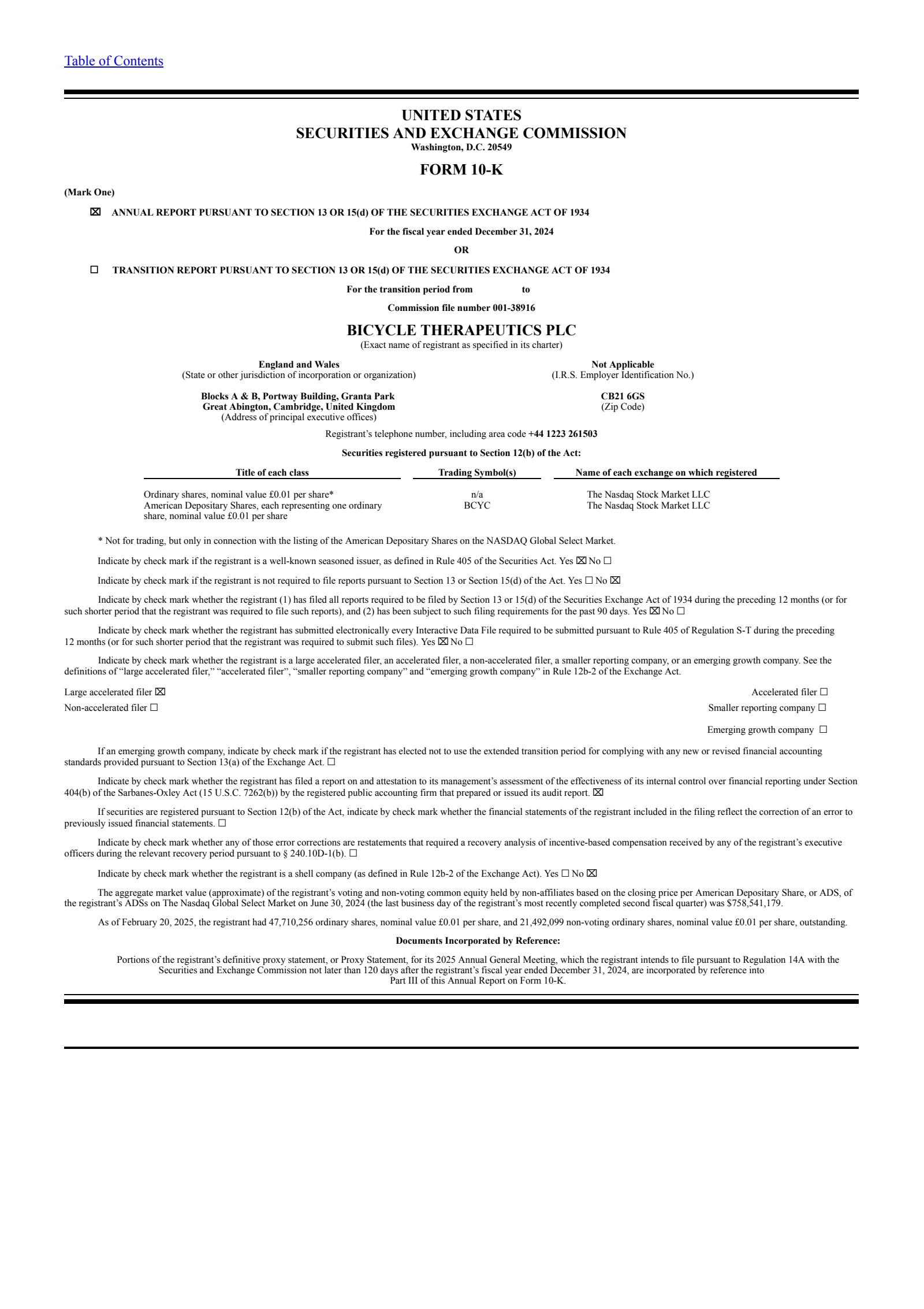 Bicycle Therapeutics' Q4 2024 Annual report