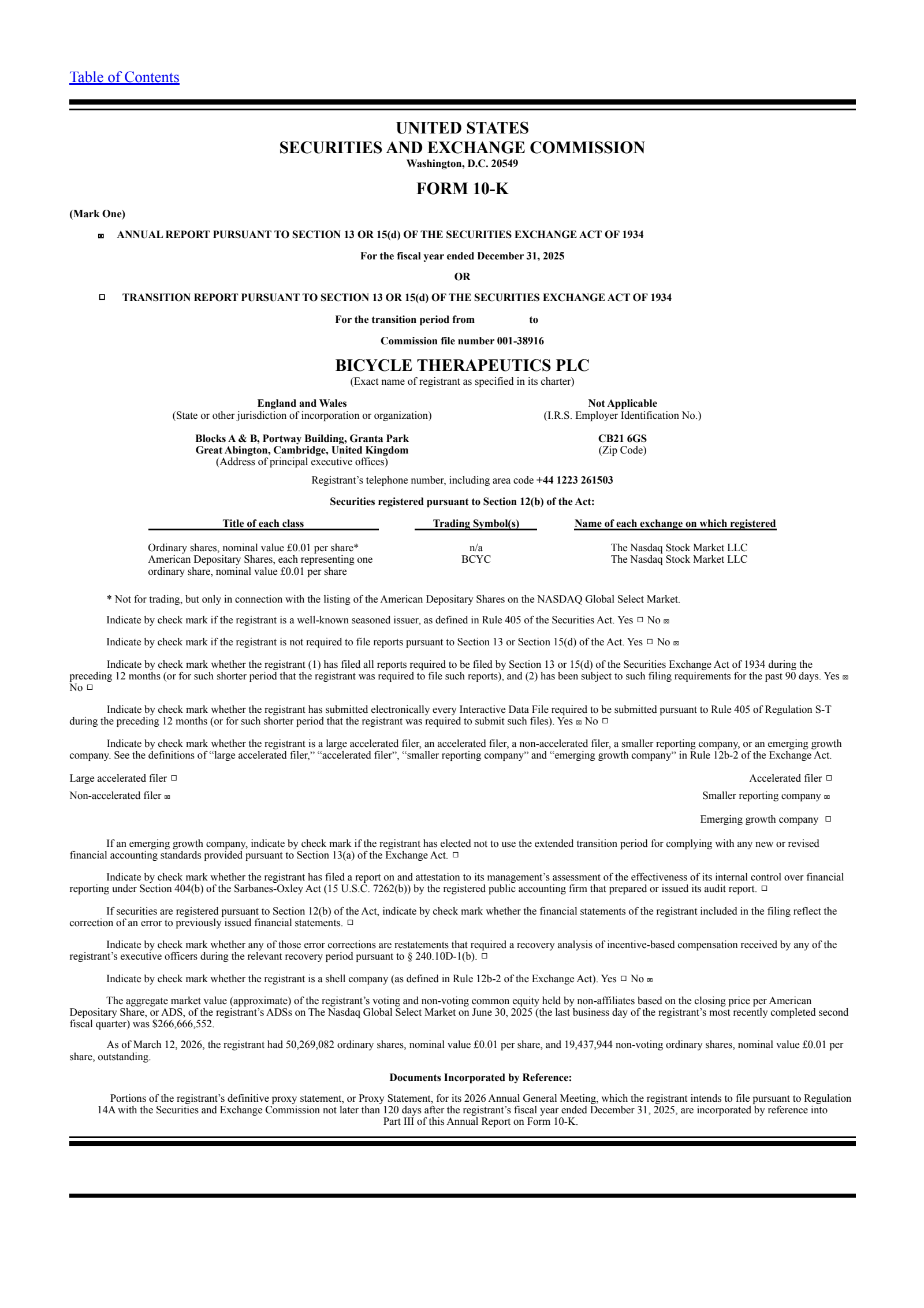 Bicycle Therapeutics' Q4 2025 Annual report