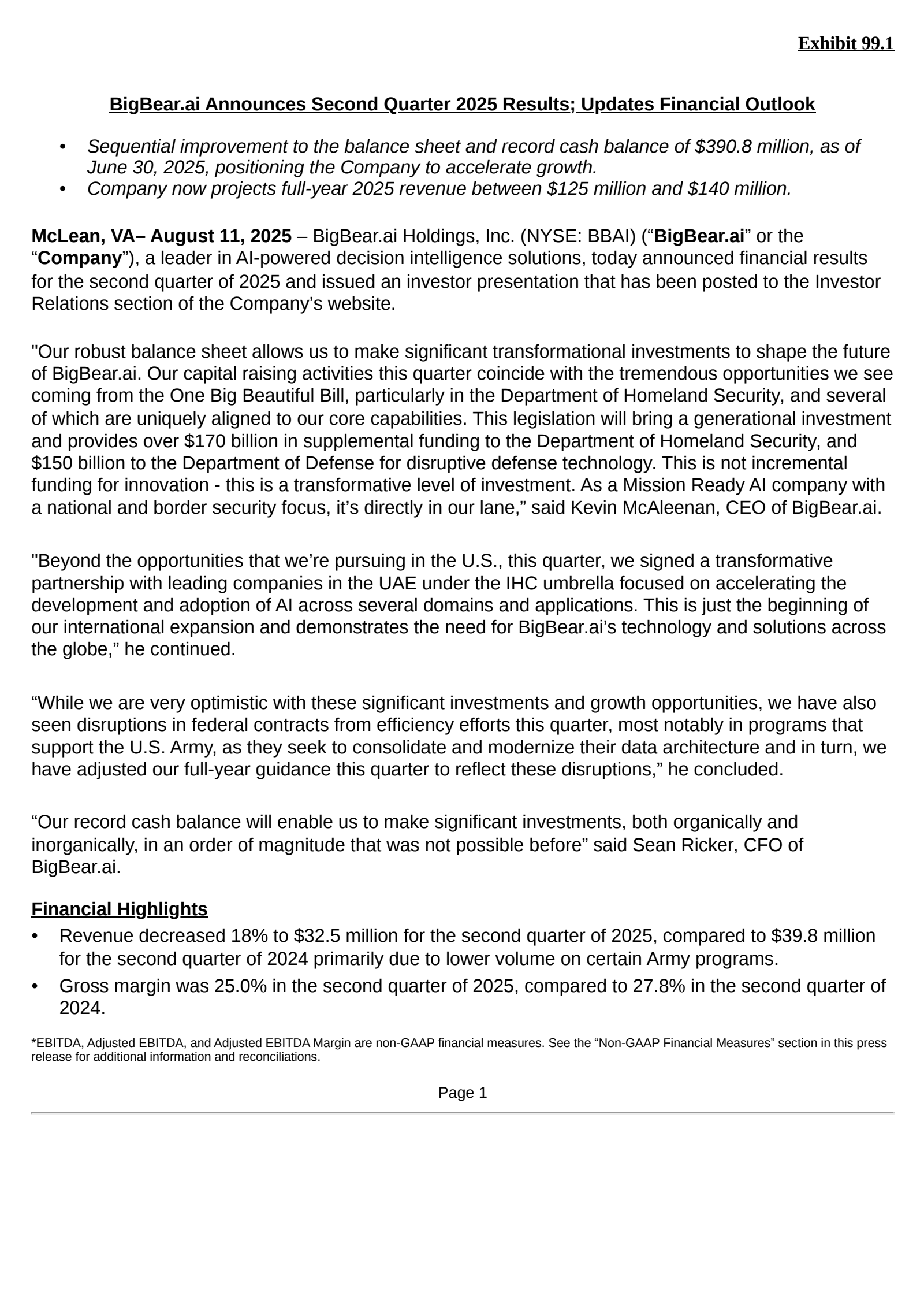 BigBear.ai's Q2 2025 Press Release