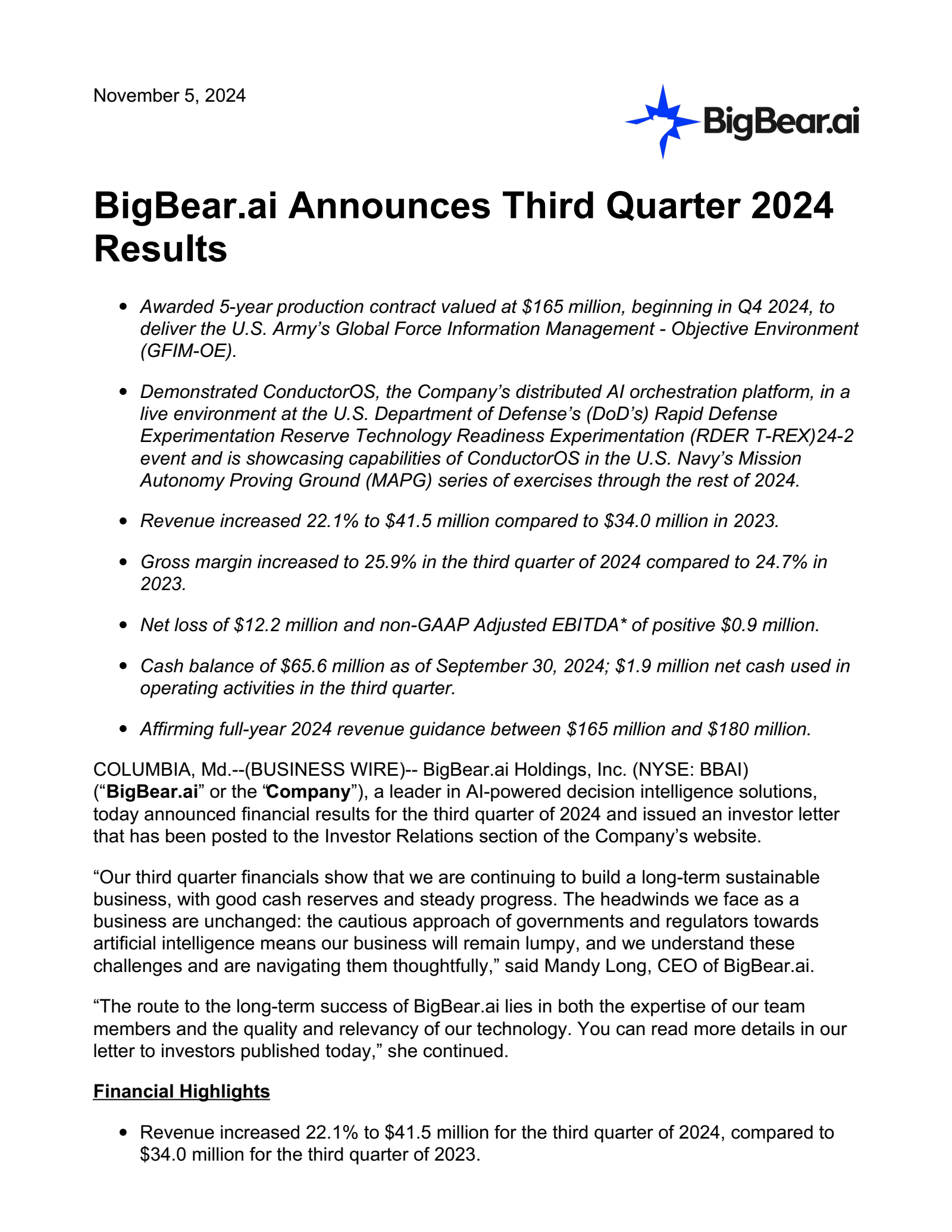 BigBear.ai's Q3 2024 Earnings Release