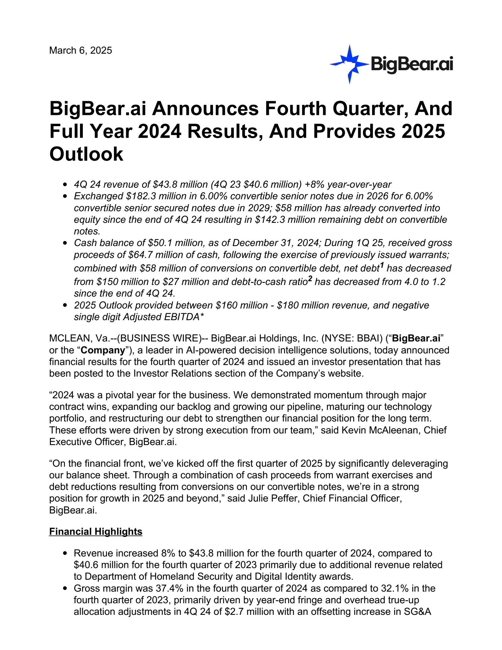 BBAI Q4 2024 Earnings Report on 3/6/2025