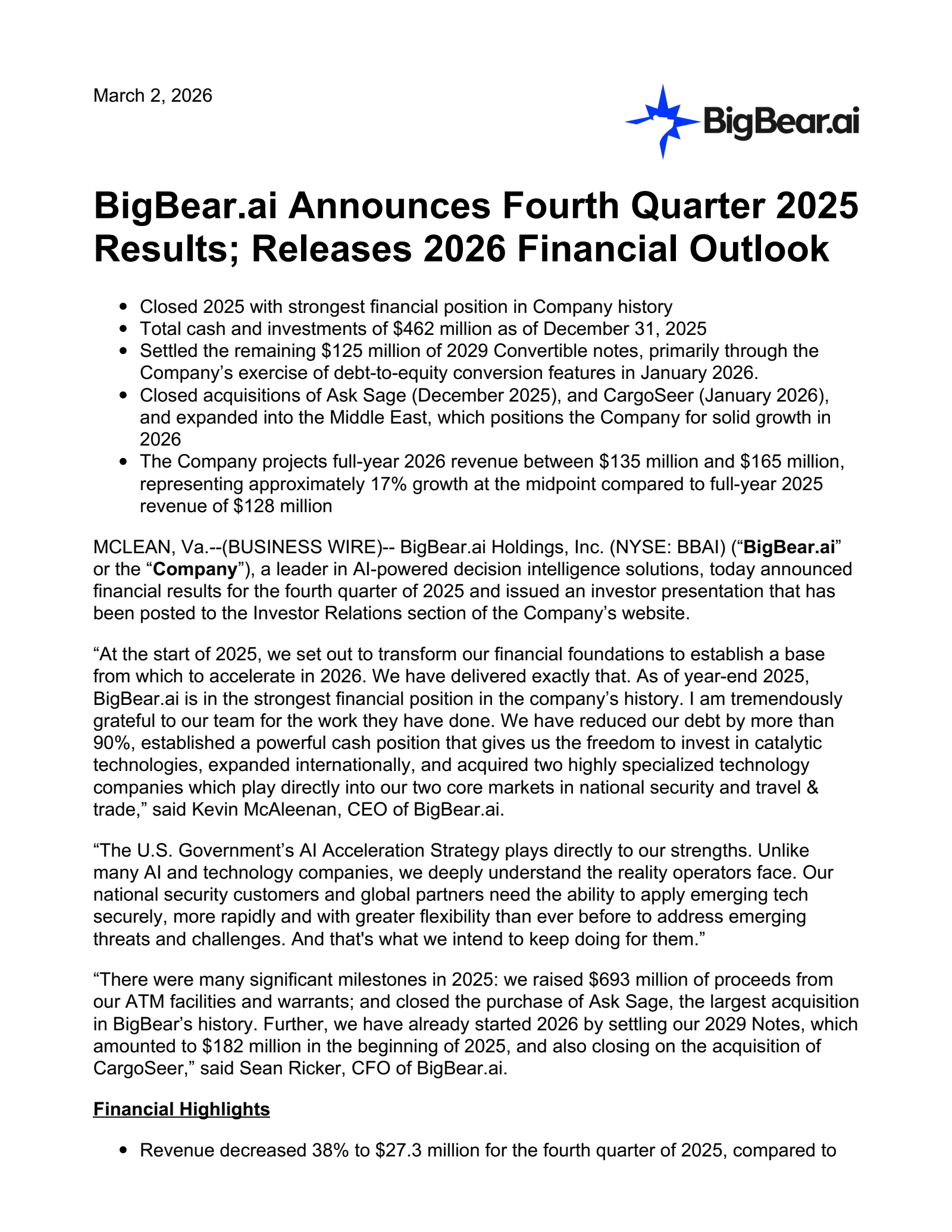 BigBear.ai's Q4 2025 Press Release
