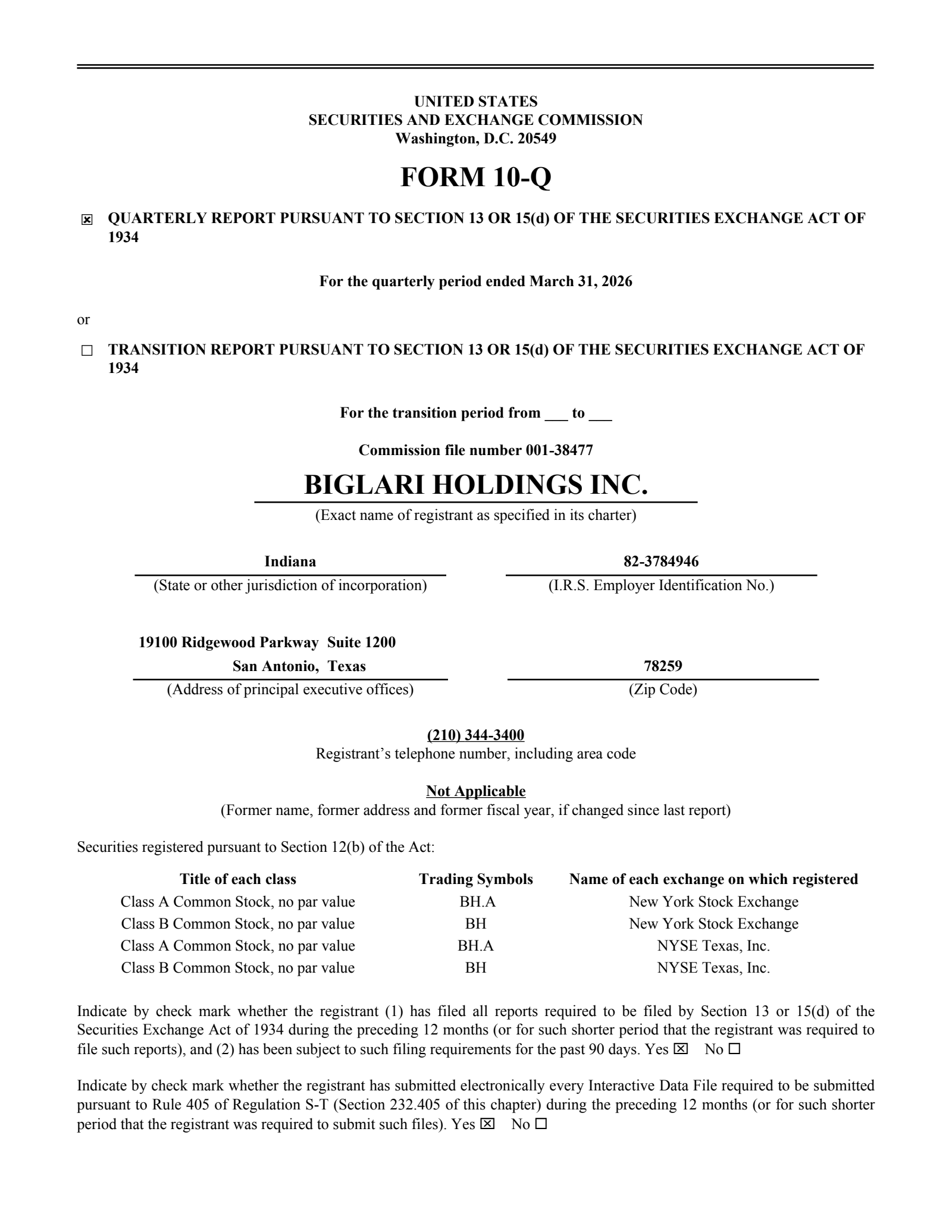 Biglari's Q1 2026 Quarterly report