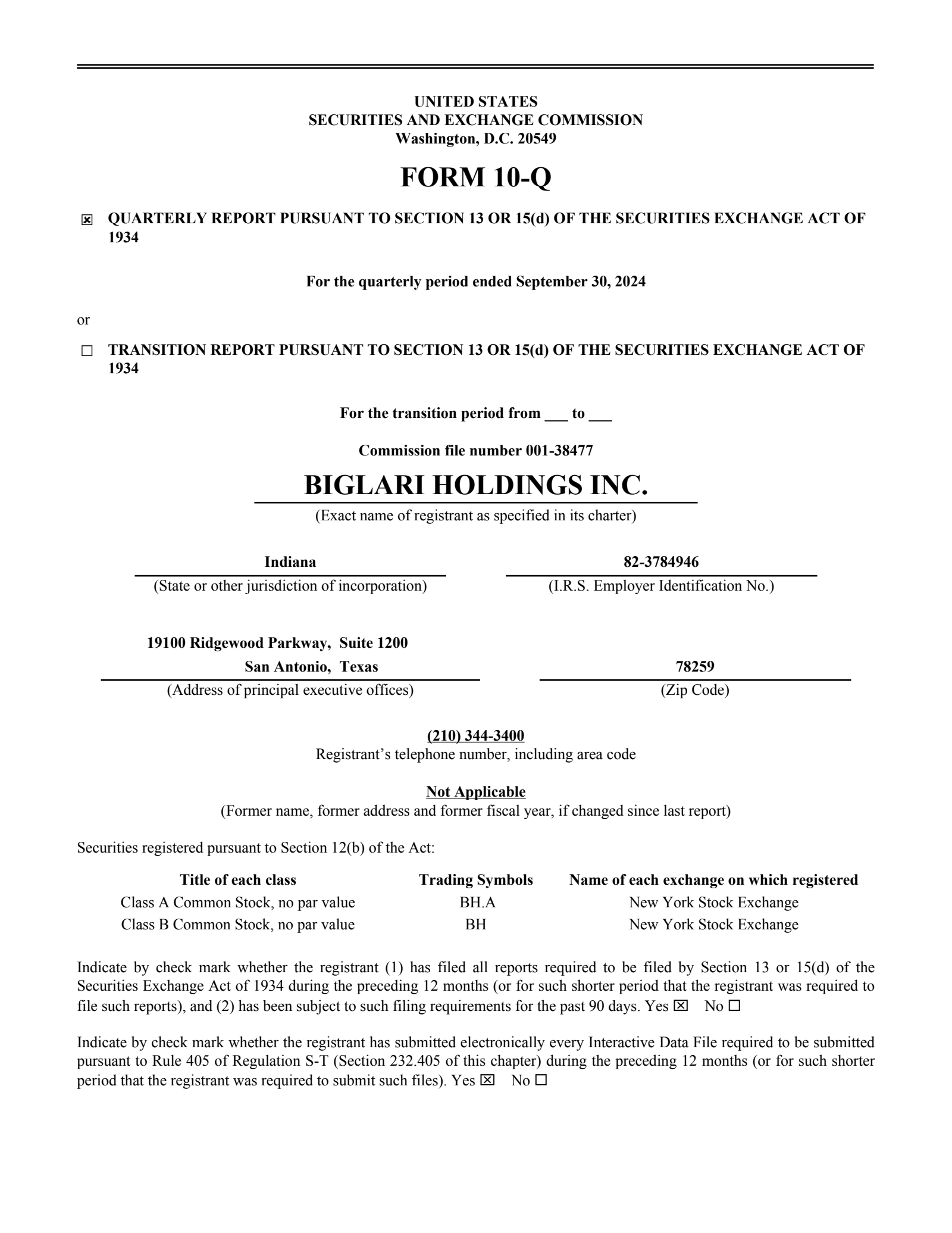 Biglari's Q3 2024 Quarterly report